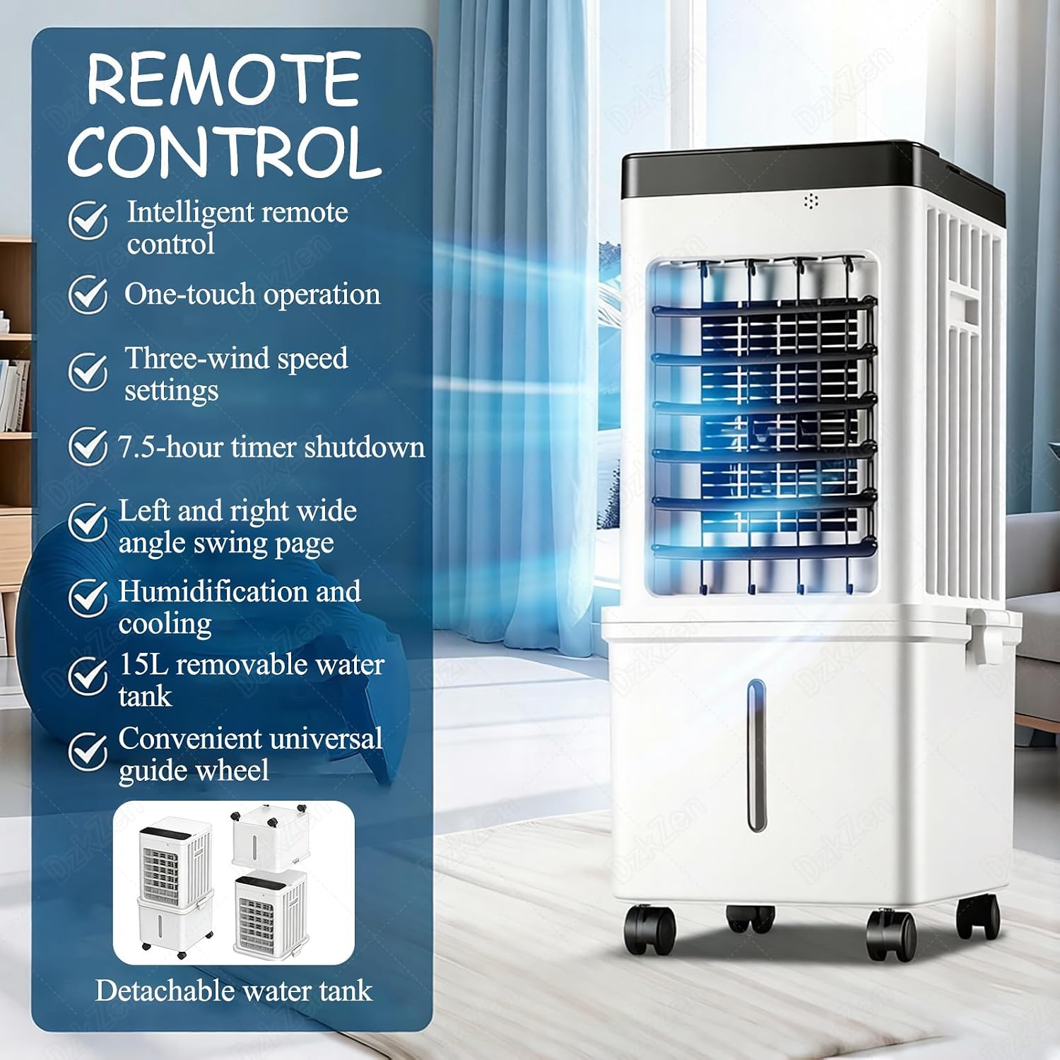 Climatiseur Portable Avec TéLéCommande, RafraîChisseur D'air, Climatiseur éVaporatif Oscillant Silencieux Sans Tuyau, Pour Chambre, IntéRieur, ExtéRieur, Bureau, Etc