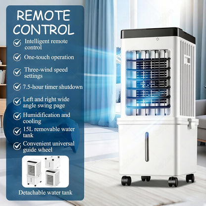  Climatiseur Portable Avec TéLéCommande, RafraîChisseur D'air, Climatiseur éVaporatif Oscillant Silencieux Sans Tuyau, Pour Chambre, IntéRieur, ExtéRieur, Bureau, Etc