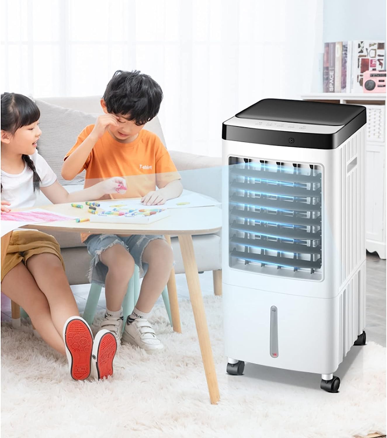 GENERIC Refroidisseur D'air Portable, 10L Réservoir Sans Tuyau AC Avec 3 Vitesses Et Minuterie, Refroidisseur à évaporation Compact Pour Le Bureau à Domicile, Ventilateur De Bureau Silencieux Déshumidificateu
