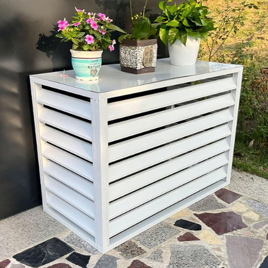 GENERIC Housse De Climatiseur D'extérieur En Aluminium Et Housse De Pompe à Chaleur Pour Mini Unités Séparées, Blanc Plat, Réduction Du Bruit, étagère Pour Plantes, Protection Contre Les Intempéries Pour