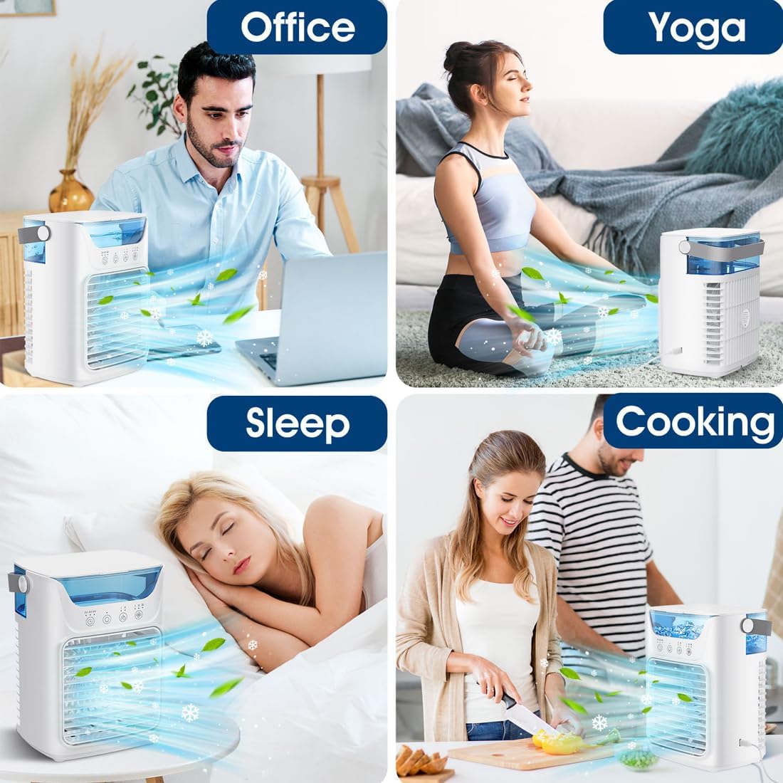  Climatiseur Portable TundraFreeze, Rafraîchisseur D'air TundraFreeze à 3 Vitesses, Réservoir D'eau De 700 Ml, Mini-rafraîchisseur 3 En 1 Avec Commande Tactile LED Et Veilleuse LED 7 Couleurs (1pc)