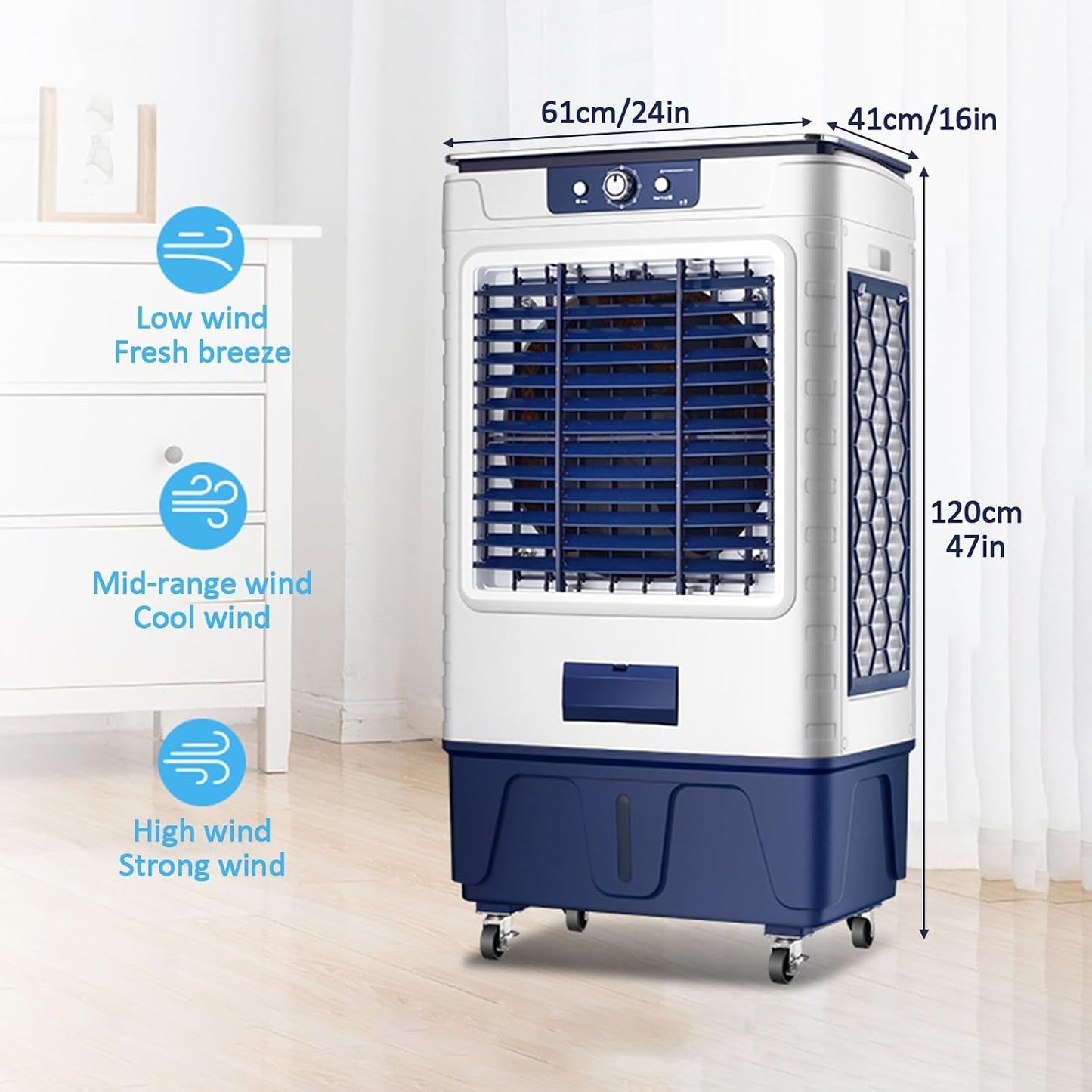  Refroidisseur D'air Par évaporation, Débit D'air élevé De 10 000 M³/h, Réservoir De 80 L, Oscillation à 120°, 3 Vitesses, Pour Le Refroidissement Intérieur Et Extérieur Des Garages.