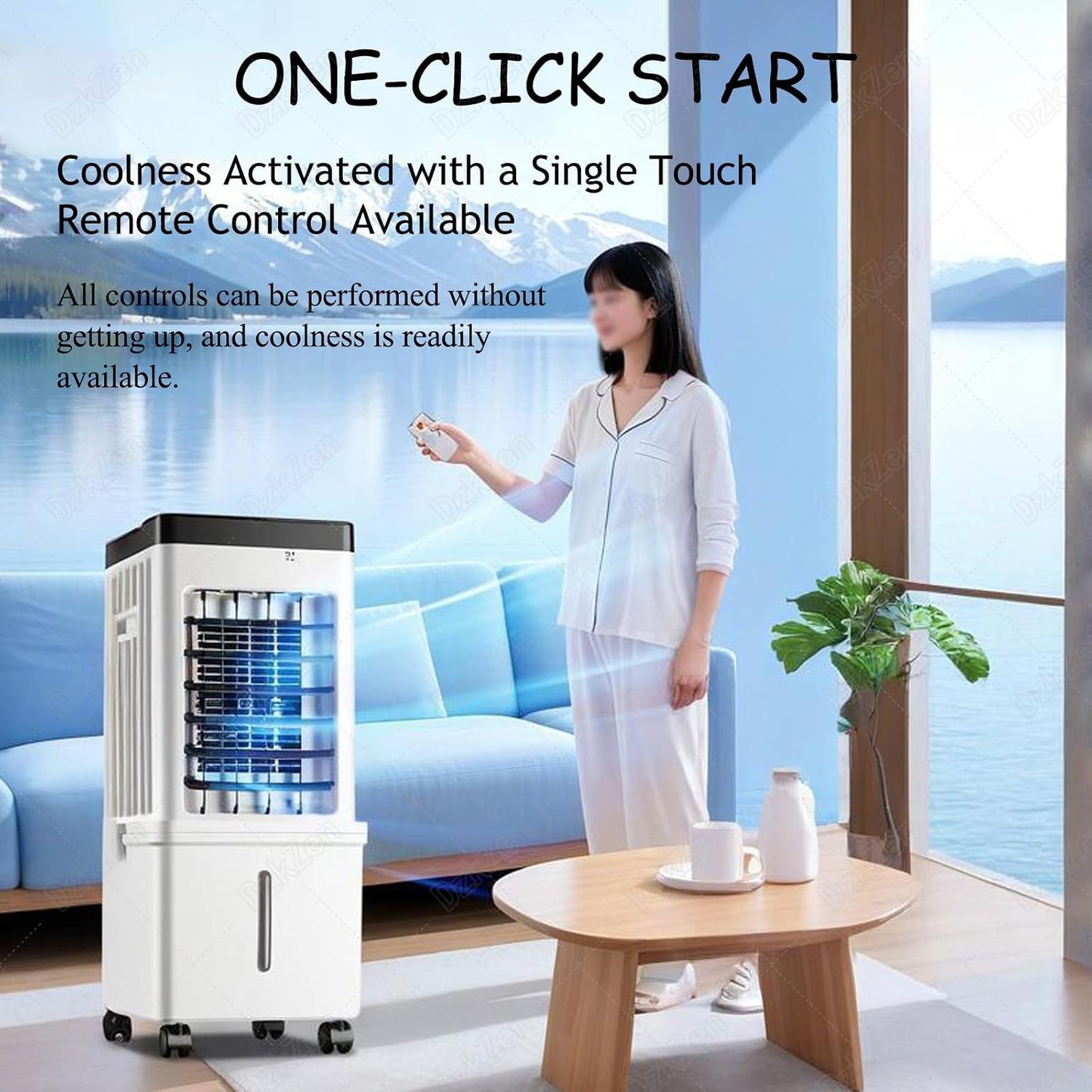  Climatiseur Portable Avec TéLéCommande, RafraîChisseur D'air, Climatiseur éVaporatif Oscillant Silencieux Sans Tuyau, Pour Chambre, IntéRieur, ExtéRieur, Bureau, Etc