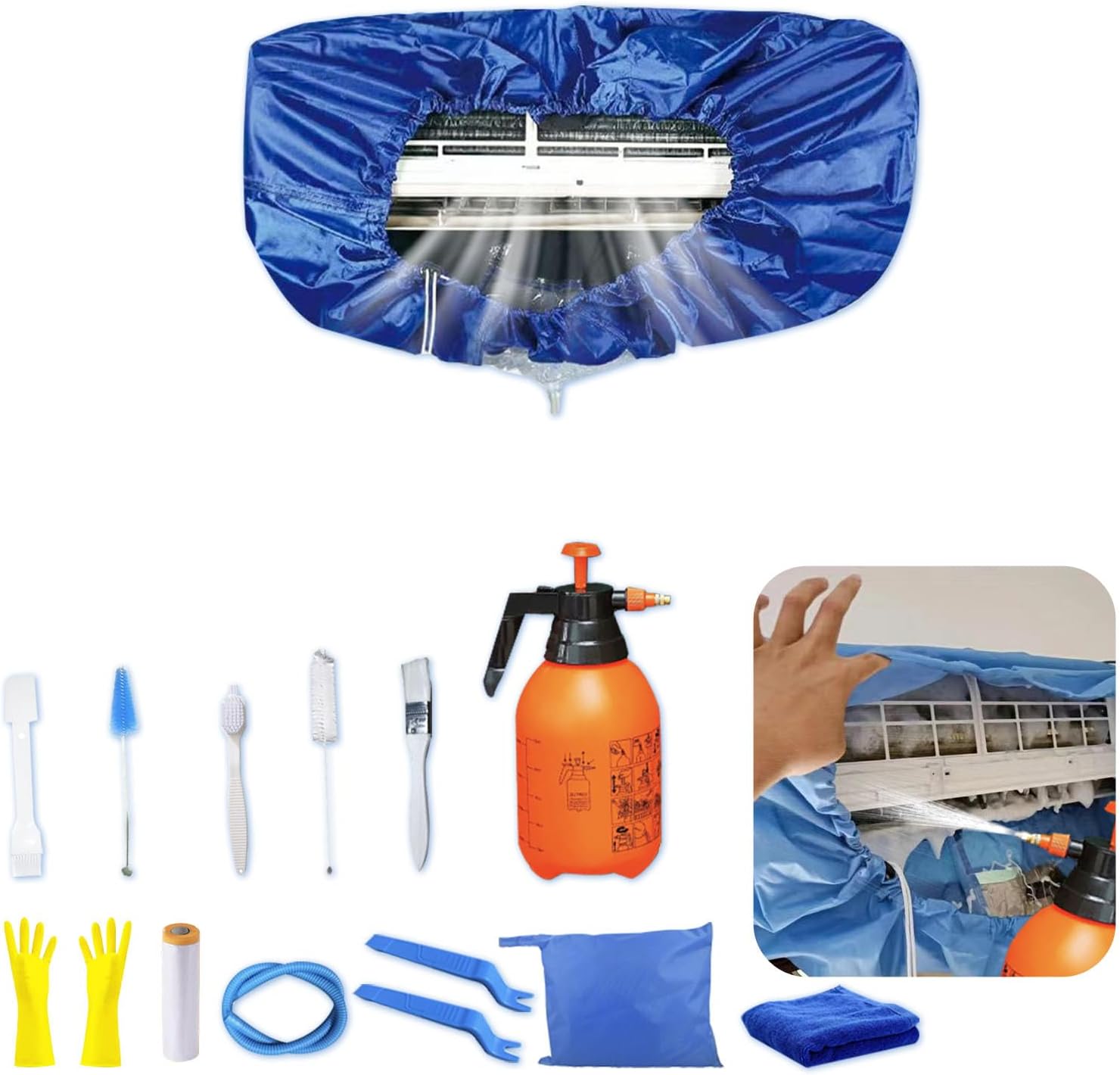  Kit Nettoyage Climatiseur Mural，Kit Nettoyage Climatisation Split，Nettoyage Climatisation Split，Bâche Nettoyage Clim(15 Pièces, Noir, Taille Moyenne : 68-98 Cm / 27,55-39,37 Pouces)
