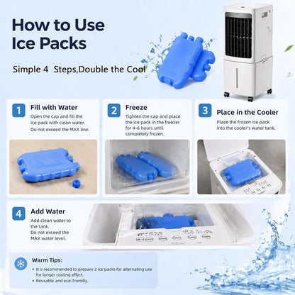 GENERIC Refroidisseur D'air évaporatif Portable, Réservoir Amovible De 12L Et Boîtes à Glace Pour Le Refroidissement Instantané.Smart 7.5H Timer Avec Télécommande.Le Filtre Anti-Pousse Assure Un Débit D'air P