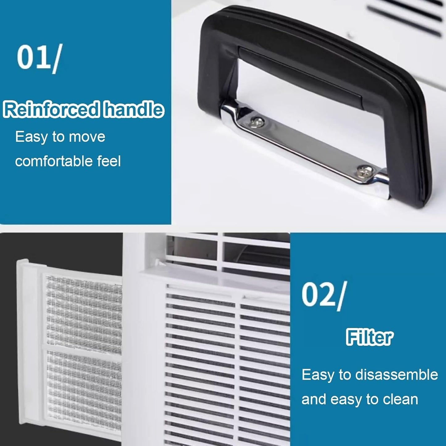 GENERIC Climatiseur Mobile Avec Evacuation Rafraichisseur D'air Silencieux Chambre Structure Divisée Avec Tuyau De Raccordement De 1 Mètre Aucun Assemblage Requis