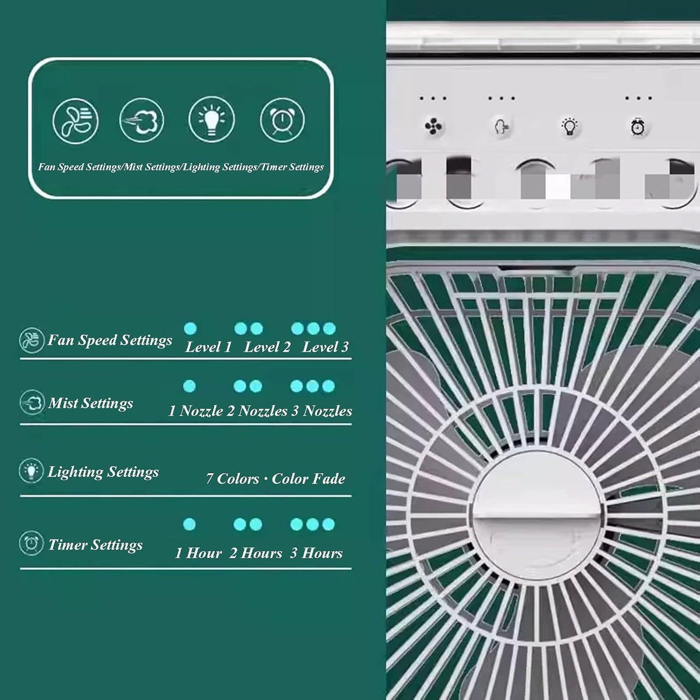 GENERIC Ventilateur Portable 3 En 1 Avec Lumière LED, 3 Vitesses, Brume, Alimenté Par USB, Refroidisseur D'air Par évaporation Pour La Maison, Le Bureau, L'extérieur