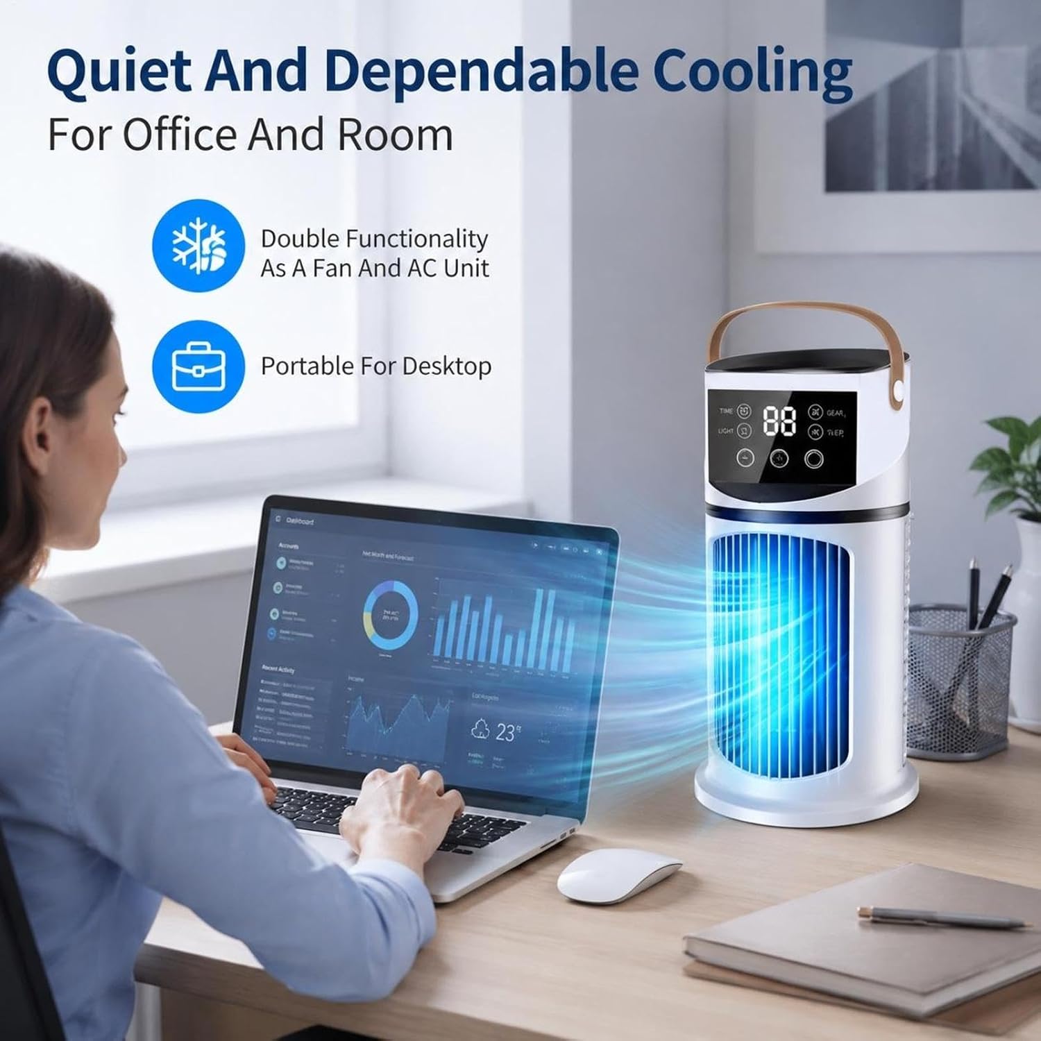  Climatiseurs Portatifs | Ventilateur Rechargeable | Ventilateur De Bureau Silencieux Rafraîchisseur D'Air | Rafraîchisseur D'Air Évaporatif Pour La Chambre, Le Bureau, La Maison