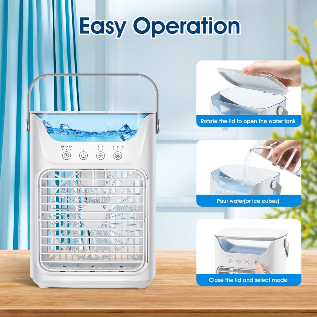  Climatiseur Portable TundraFreeze, Rafraîchisseur D'air TundraFreeze à 3 Vitesses, Réservoir D'eau De 700 Ml, Mini-rafraîchisseur 3 En 1 Avec Commande Tactile LED Et Veilleuse LED 7 Couleurs (1pc)
