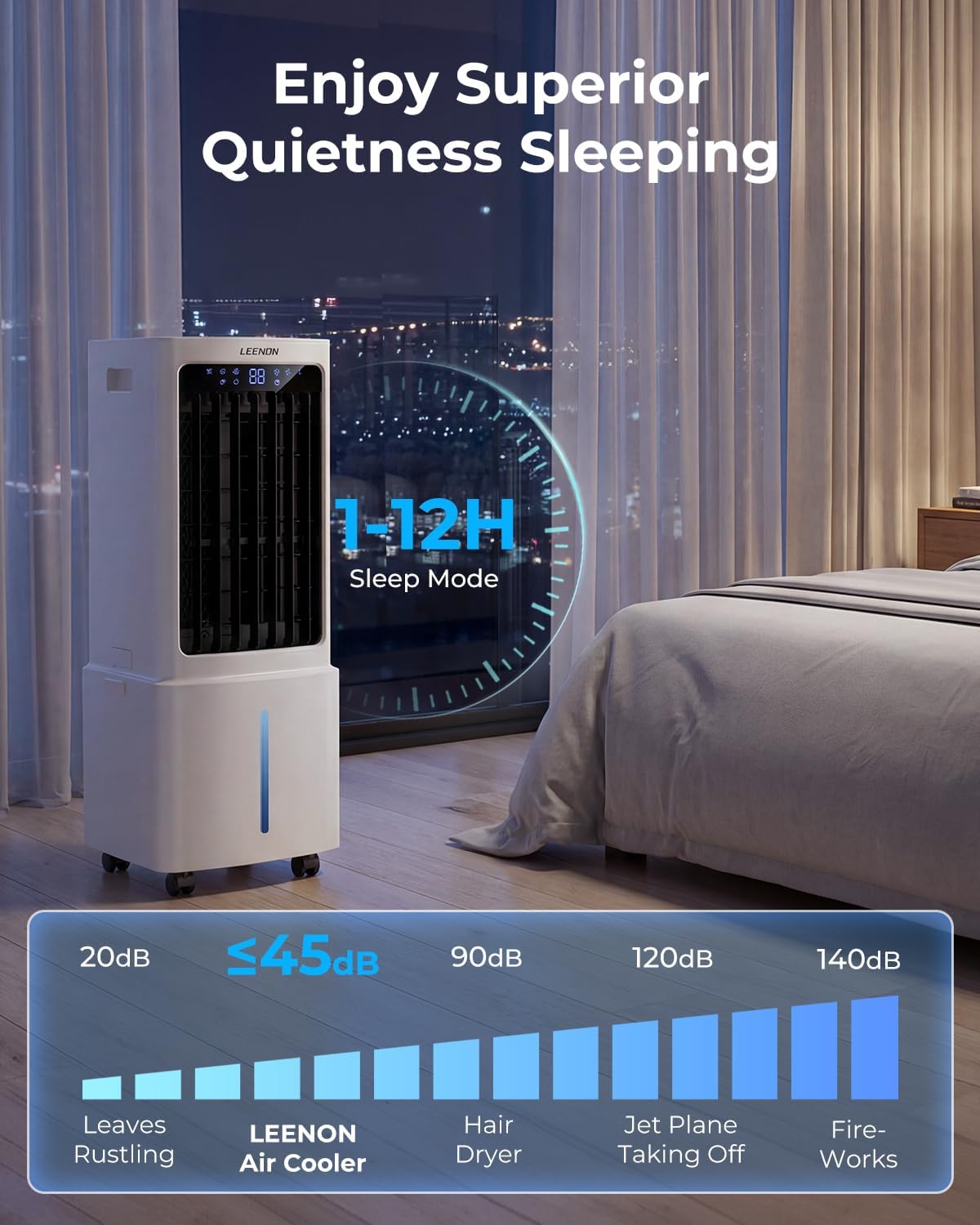  LEENON 9L Climatiseur Mobile Avec Télécommande, Rafraichisseur D'air Silencieux Avec Oscillant Et 3 Vitesses, 3 Modes, Minuterie 12H Climatisation Portable Pour La Maison Et Le Bureau - Blanc