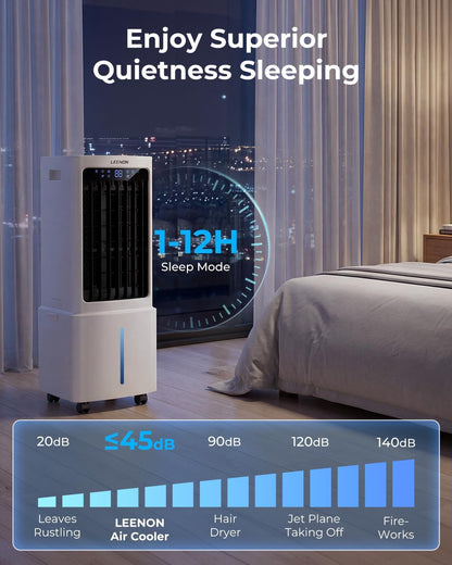  LEENON 9L Climatiseur Mobile Avec Télécommande, Rafraichisseur D'air Silencieux Avec Oscillant Et 3 Vitesses, 3 Modes, Minuterie 12H Climatisation Portable Pour La Maison Et Le Bureau - Blanc