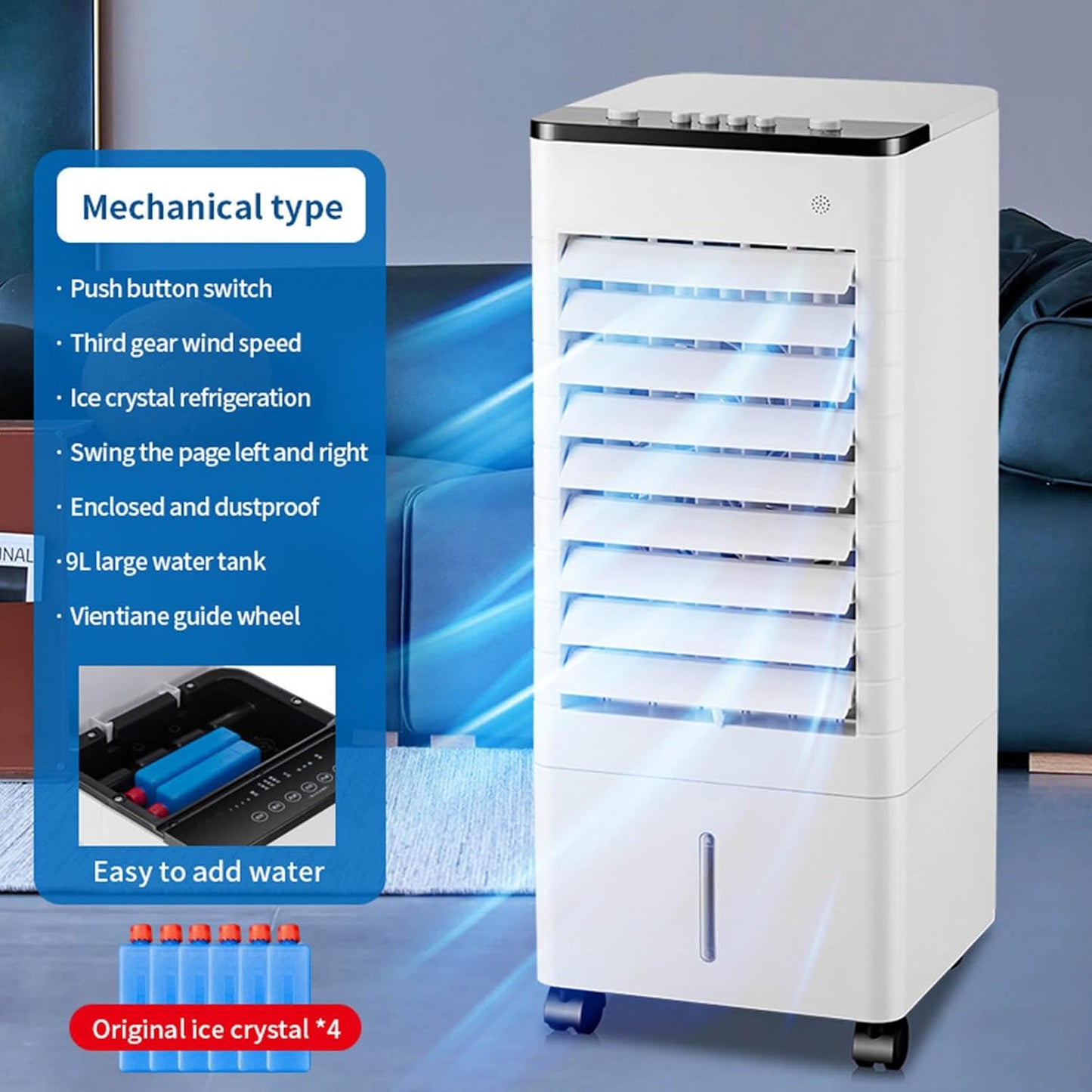  Climatiseur Portable Sans Conduit Avec Réservoir D'eau De 9 L, Télécommande, Minuterie 15 H, Ventilateur à 3 Vitesses Pour Chambre, Bureau