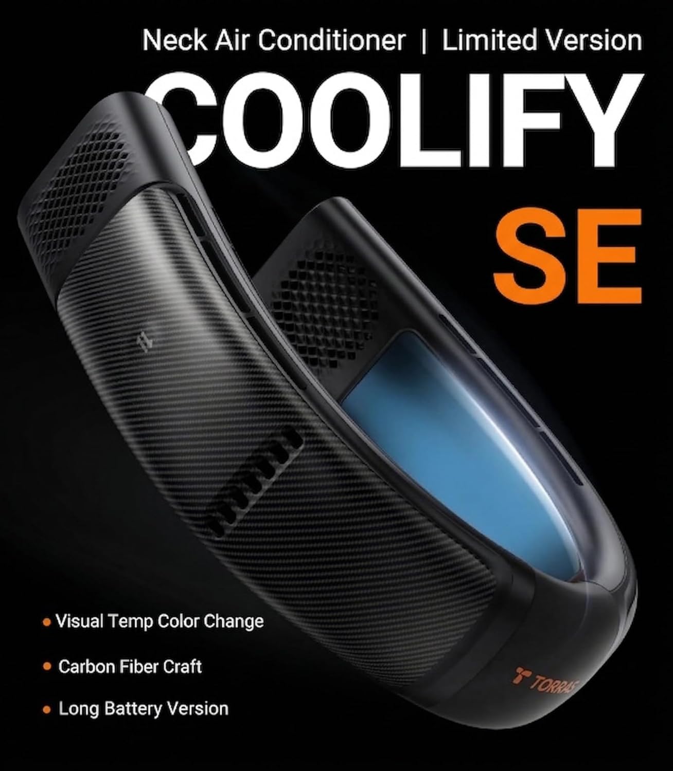  TORRAS COOLiFY 2S Ventilateurs De Cou Qui Soufflent De L'air Froid [version Limitée], Climatiseur De Cou Avec Batterie Longue, Ventilateur De Cou à Changement Orange-bleu, Ventilateur De Cou