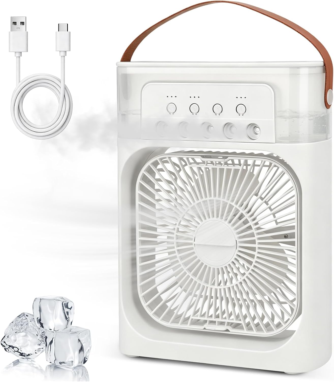  Foreverup Climatiseur Mobile Portable, Mini Refroidisseur D'air Avec Diffuseur D'eau, Mini Air Climatiseur Ventilateur Avec 3 Velocità, Timer, 7 Lumières LED Pour La Maison,la Chambre(Blanc)