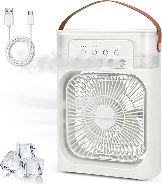  Foreverup Climatiseur Mobile Portable, Mini Refroidisseur D'air Avec Diffuseur D'eau, Mini Air Climatiseur Ventilateur Avec 3 Velocità, Timer, 7 Lumières LED Pour La Maison,la Chambre(Blanc)