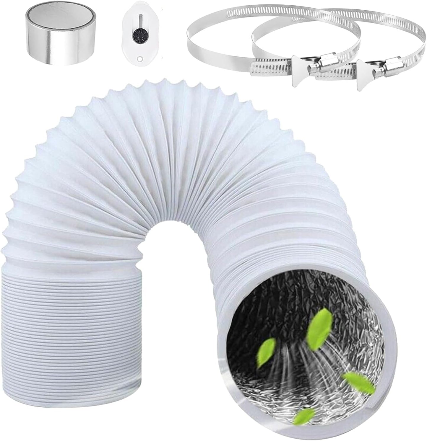  Tuyau Ventilation PVC 100mm Pour Hotte Aspirante 3m Flexible Tuyau D'Evacuation Avec 2 Colliers De Serrage Et 1 Adhésif Aluminium Pour Climatisation Extracteur D'Air Ventilateur Tubulair Gris