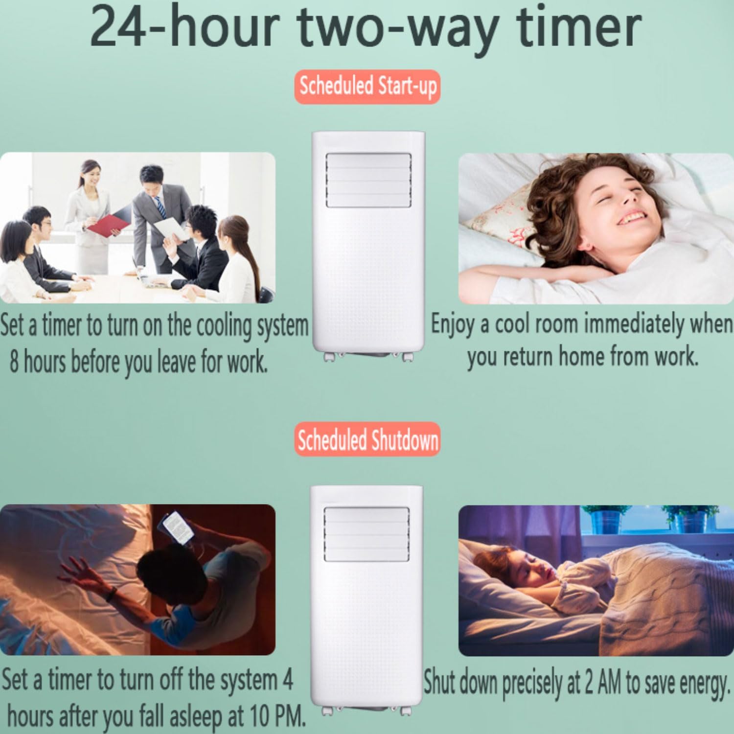  Climatiseur Portable Smart AC Unité Avec Télécommande, Refroidissement Rapide, Déshumidificateur, Mode Veille Silencieux, Minuterie 24H, Kit De Fenêtre Inclus, Ventilateur De Refroidissement Pour La C