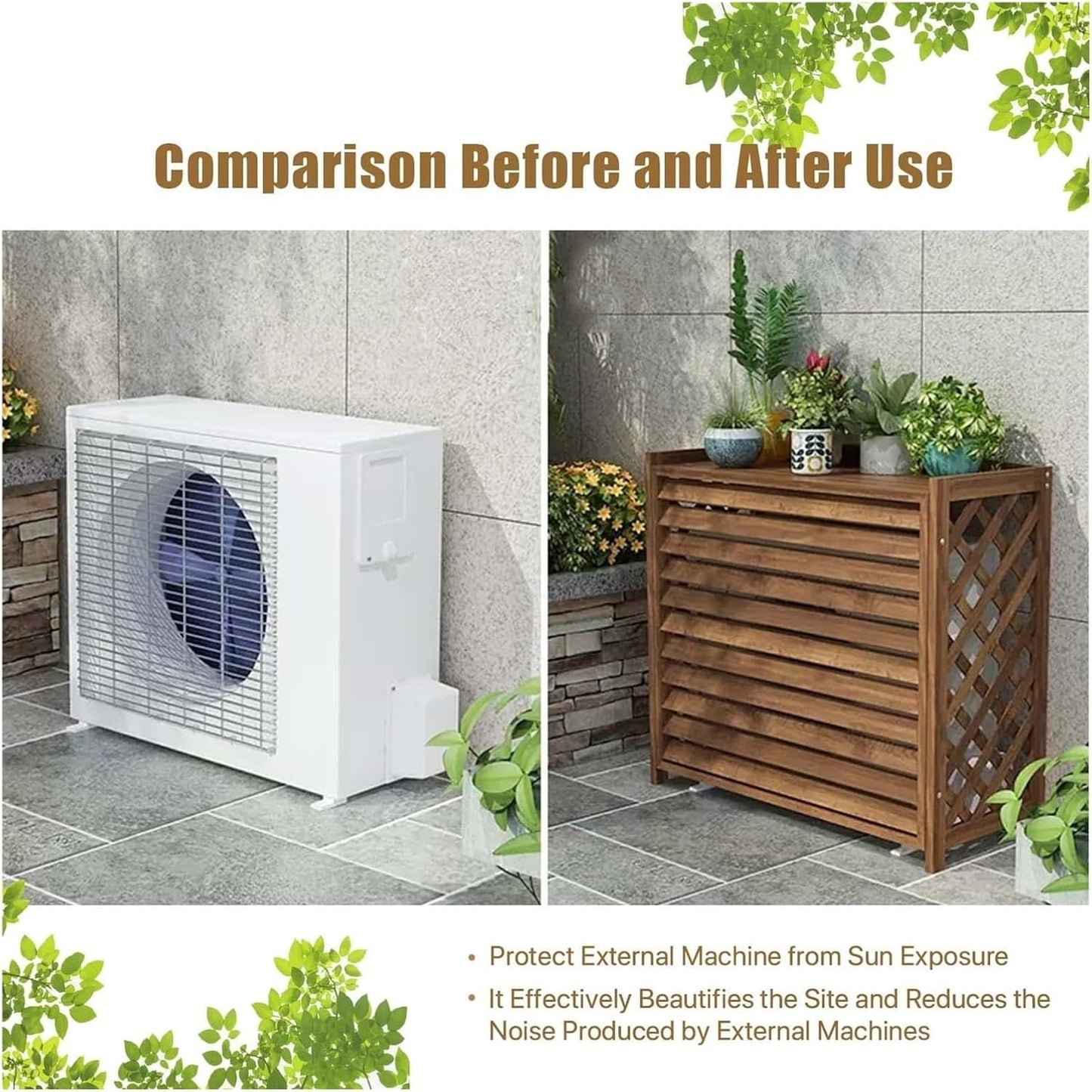  Couvercle De Protection En Bois Pour Climatiseur Extérieur, Cadre étanche Pour Climatiseur Extérieur à Persiennes, Coque De Poubelle Dissimulée, Facile à Installer