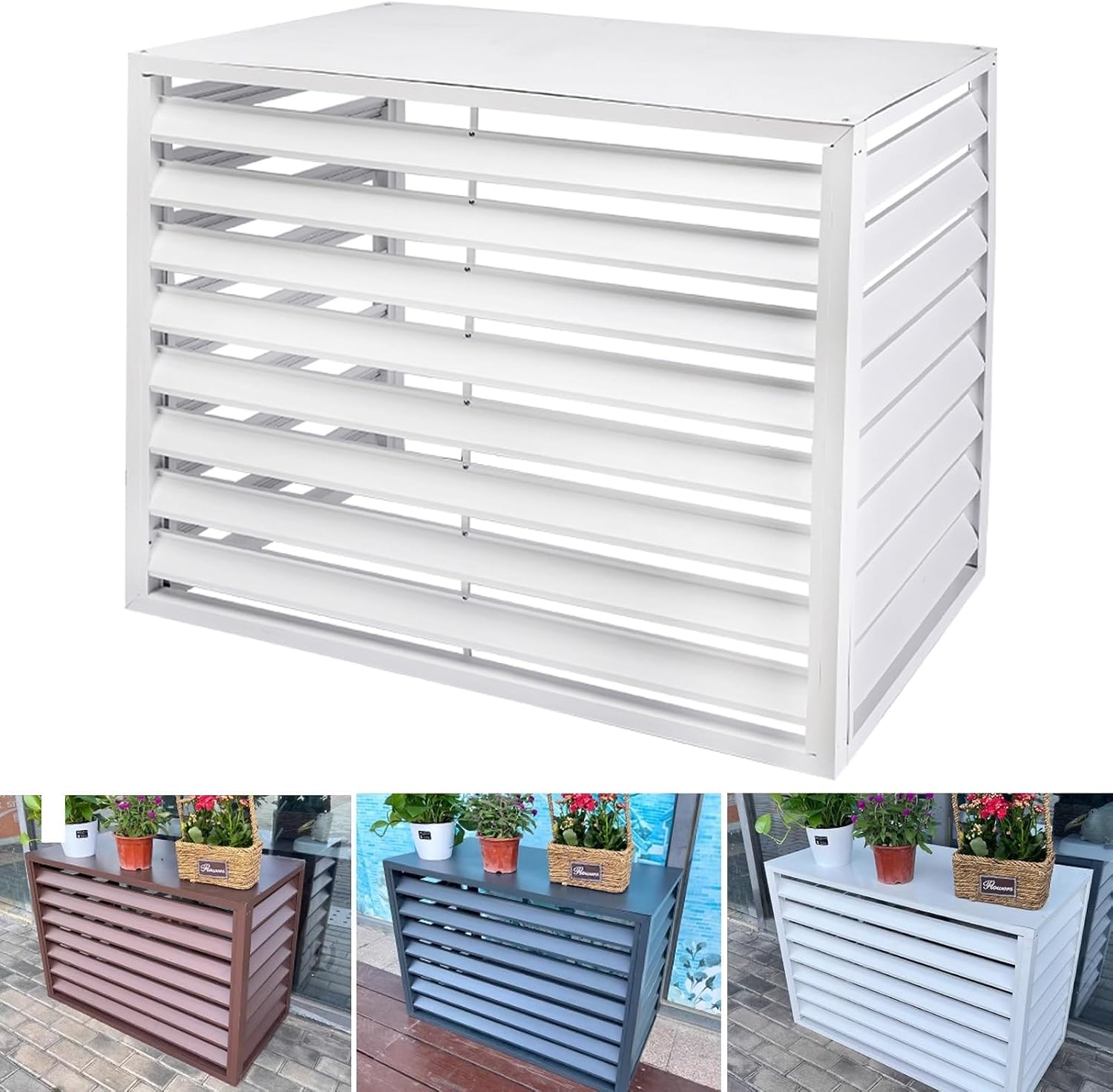 GENERIC Housse De Protection Pour Climatiseur 1,5 P – Boîte Décorative D'extérieur Avec Porte-fleurs, Clôture De Protection Pour Unité De Climatisation Pour Cacher Et Protéger Des éléments Météorologiques