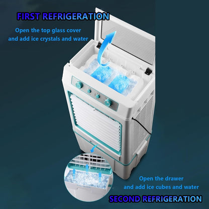 GENERIC Refroidisseur D'évaporation Portable Avec Paquet De Glace, Réservoir D'eau 40L, 3 Vitesses, Roues Universelles, Double Filtration, Flux D'air Grand Angle Pour Garage Patio à Usage Domestique Solution