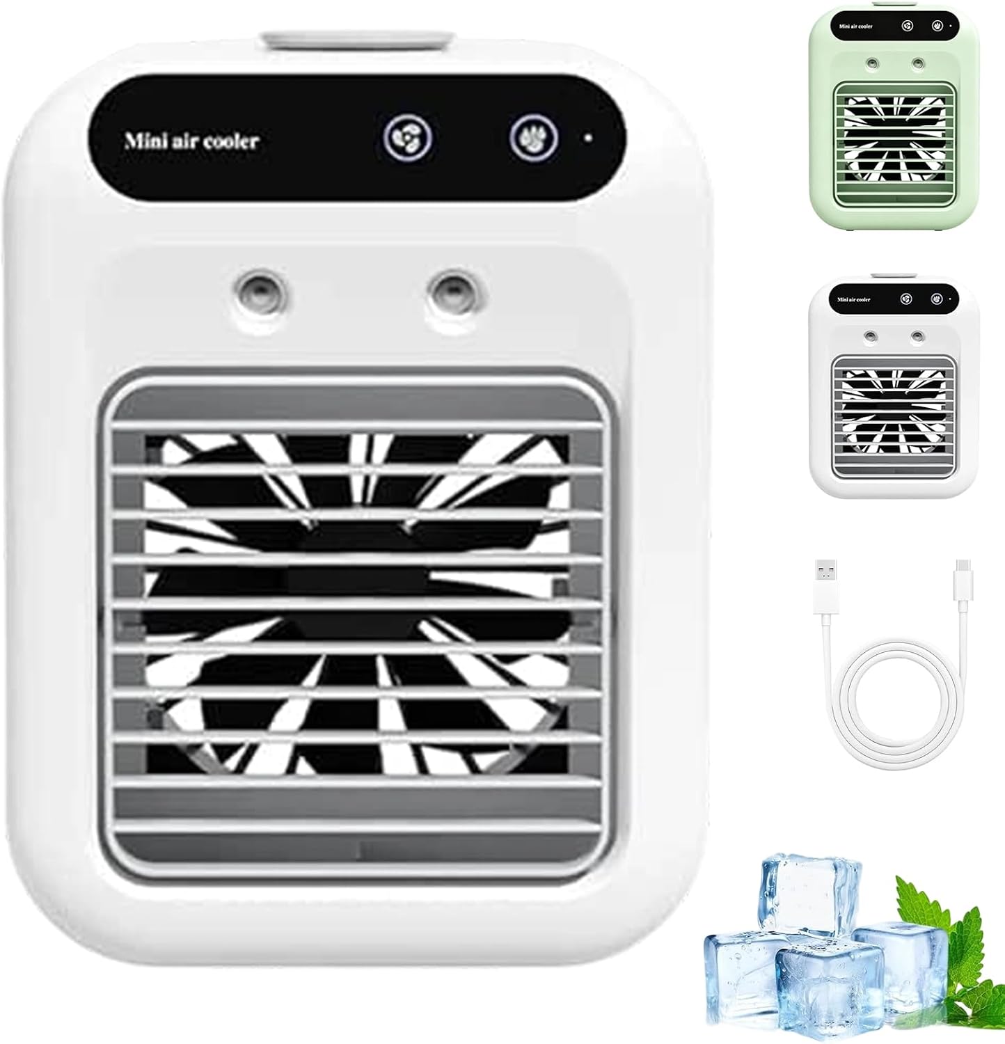 Climatiseur Portable Zensairex, Mini Climatiseur Portable Pour Chambre, 2 Vitesses, Réservoir D'eau De 500 Ml, Rafraîchisseur D'air Par Évaporation Pour Petites Pièces Maison, Bureau (Blanc*2)