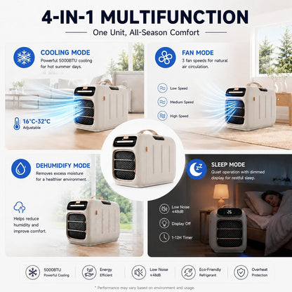  Climatiseur De Tente Portable, Climatisation 5000 BTU Cooling&Heating | Double Tuyau, Compresseur, Refroidissement 3s, Pour 5-10m², Basse Consommation 420W, Silencieux 45dB