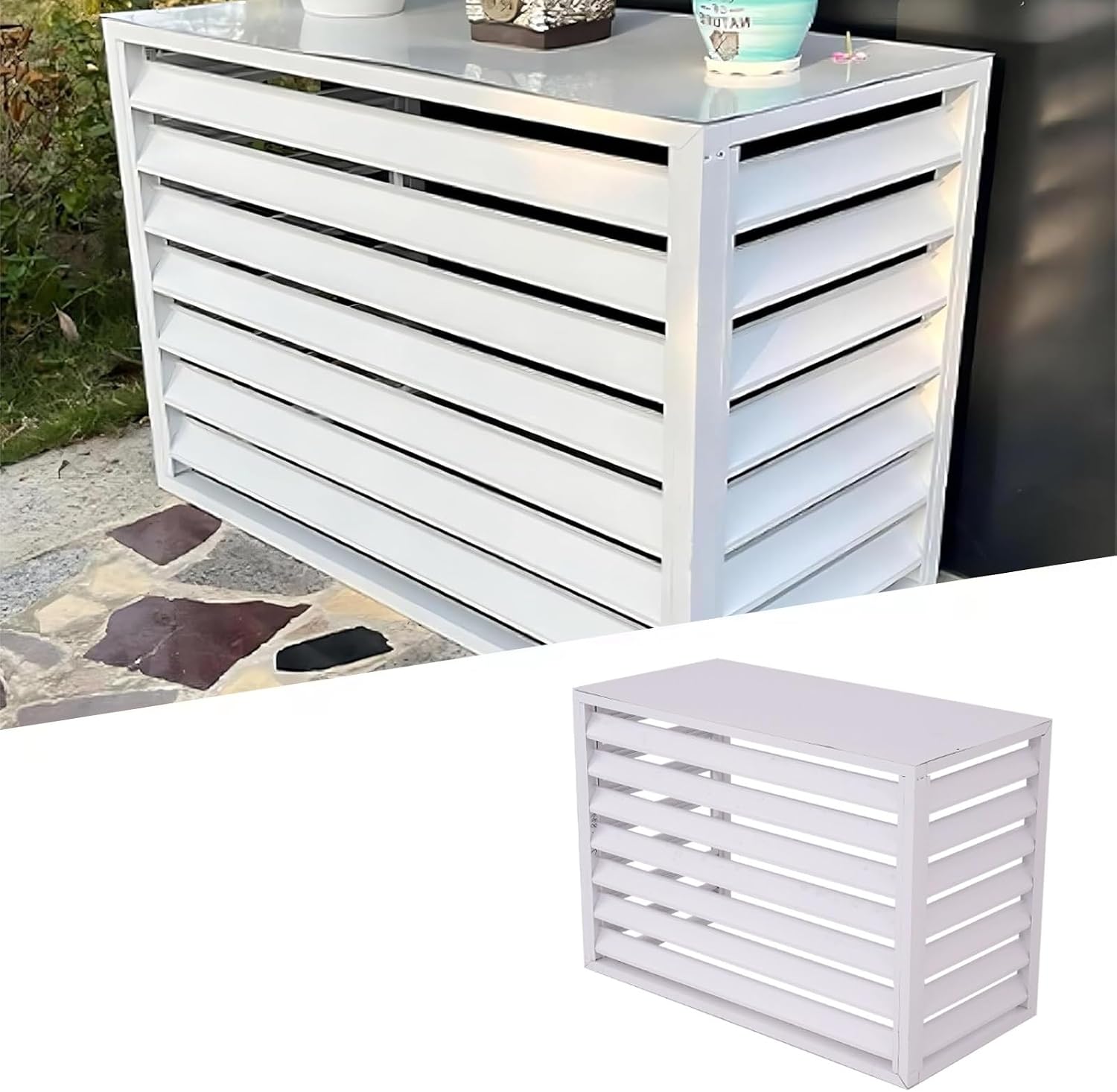 GENERIC Housse En Aluminium à 4 Panneaux Pour Climatiseur Et Pompe à Chaleur, Support De Fleurs Blanches, 110 X 60 X 80 Cm
