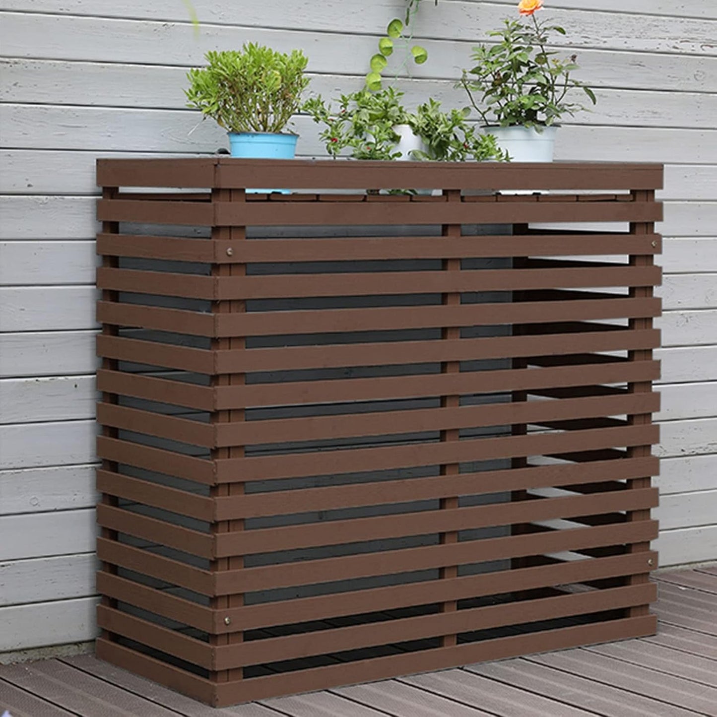  Housse De Protection En Bois Pour Climatiseur D'extérieur – Clôture élégante Pour Dissimuler L'unité De Climatisation Résistante Aux Intempéries Pour Une Utilisation En Extérieur