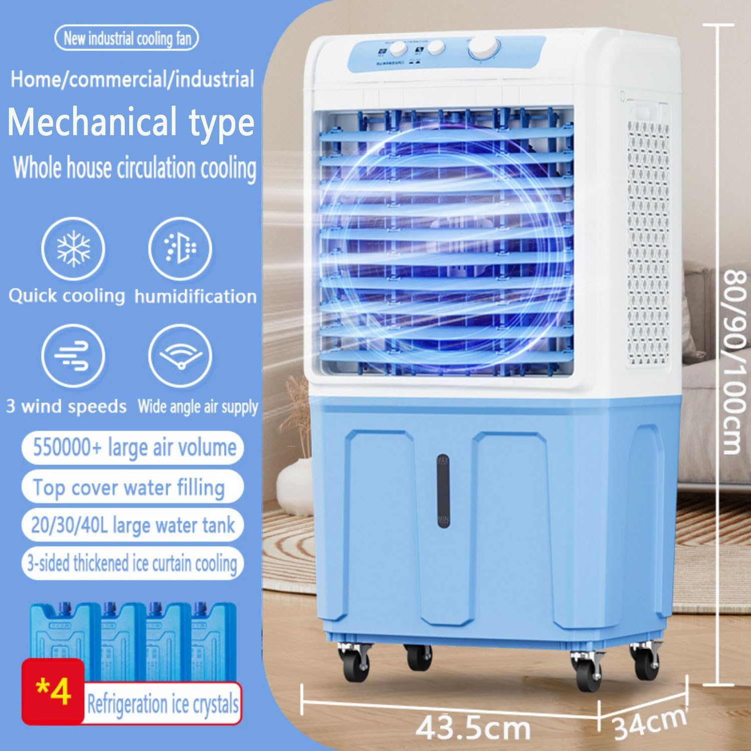  Refroidisseur D'air Par évaporation Avec Grand Réservoir D'eau, Climatiseur Portable Avec Bloc Réfrigérant, Oscillation à 120°, 3 Vitesses, Sans Tuyau, Pour Garage, Jardi
