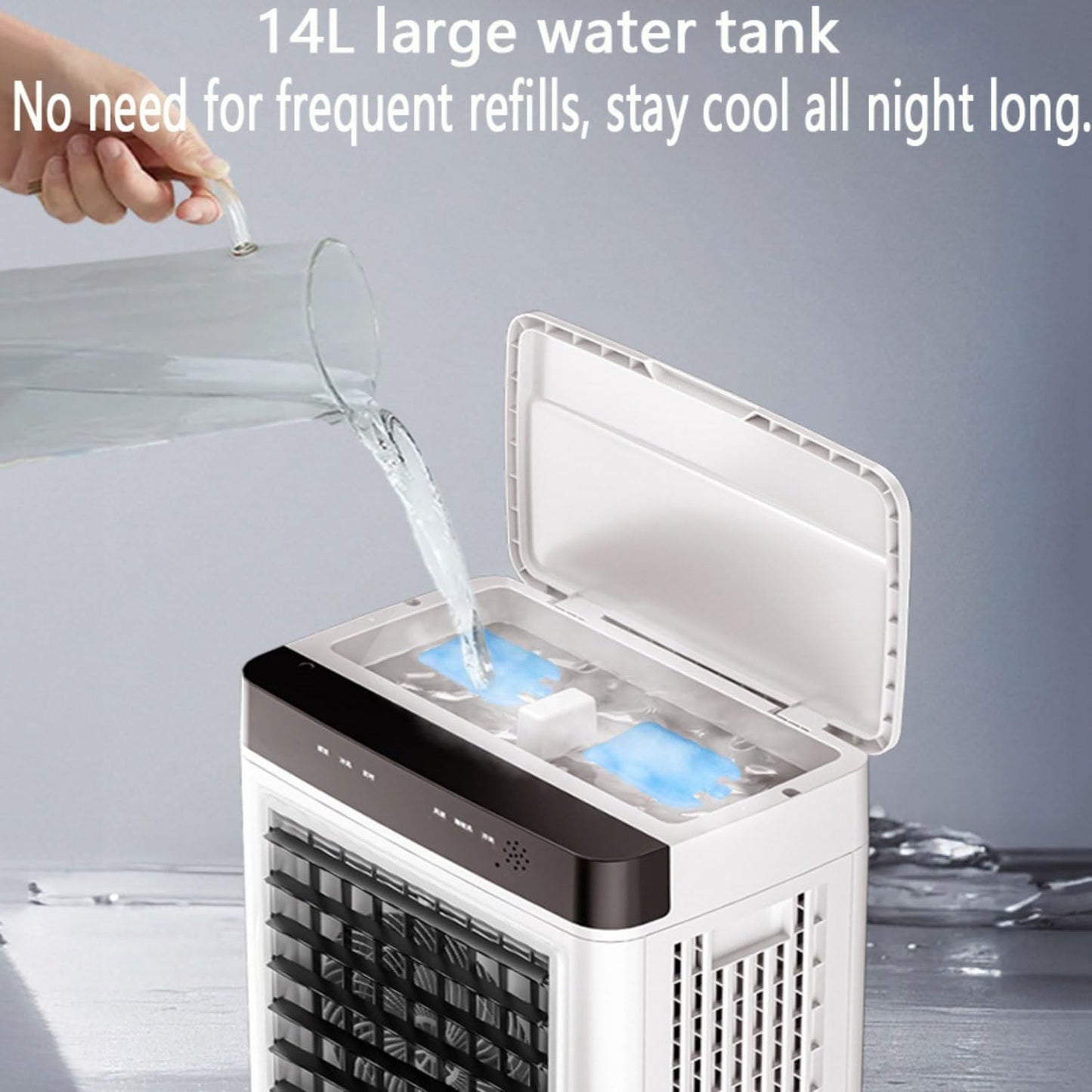  Rafraîchisseur D'air évaporatif Climatiseur Mobile Portable Ventilateur Refroidisseur D'air Avec Réservoir 14L 90°Oscillation Écran Digital Télécommande Minuterie 12h 3 Vitesses Et Modes