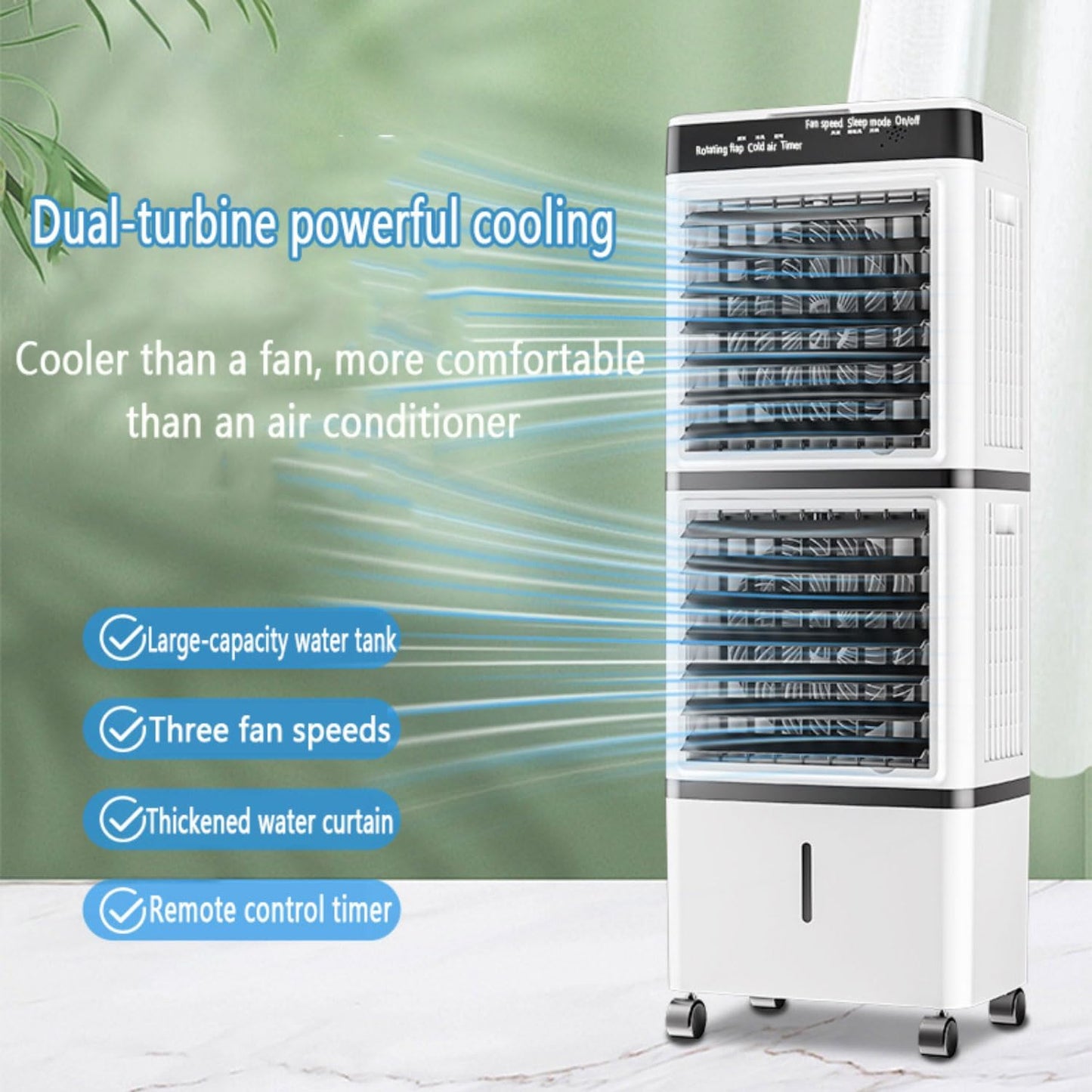  Rafraîchisseur D'air évaporatif Climatiseur Mobile Portable Ventilateur Refroidisseur D'air Avec Réservoir 14L 90°Oscillation Écran Digital Télécommande Minuterie 12h 3 Vitesses Et Modes