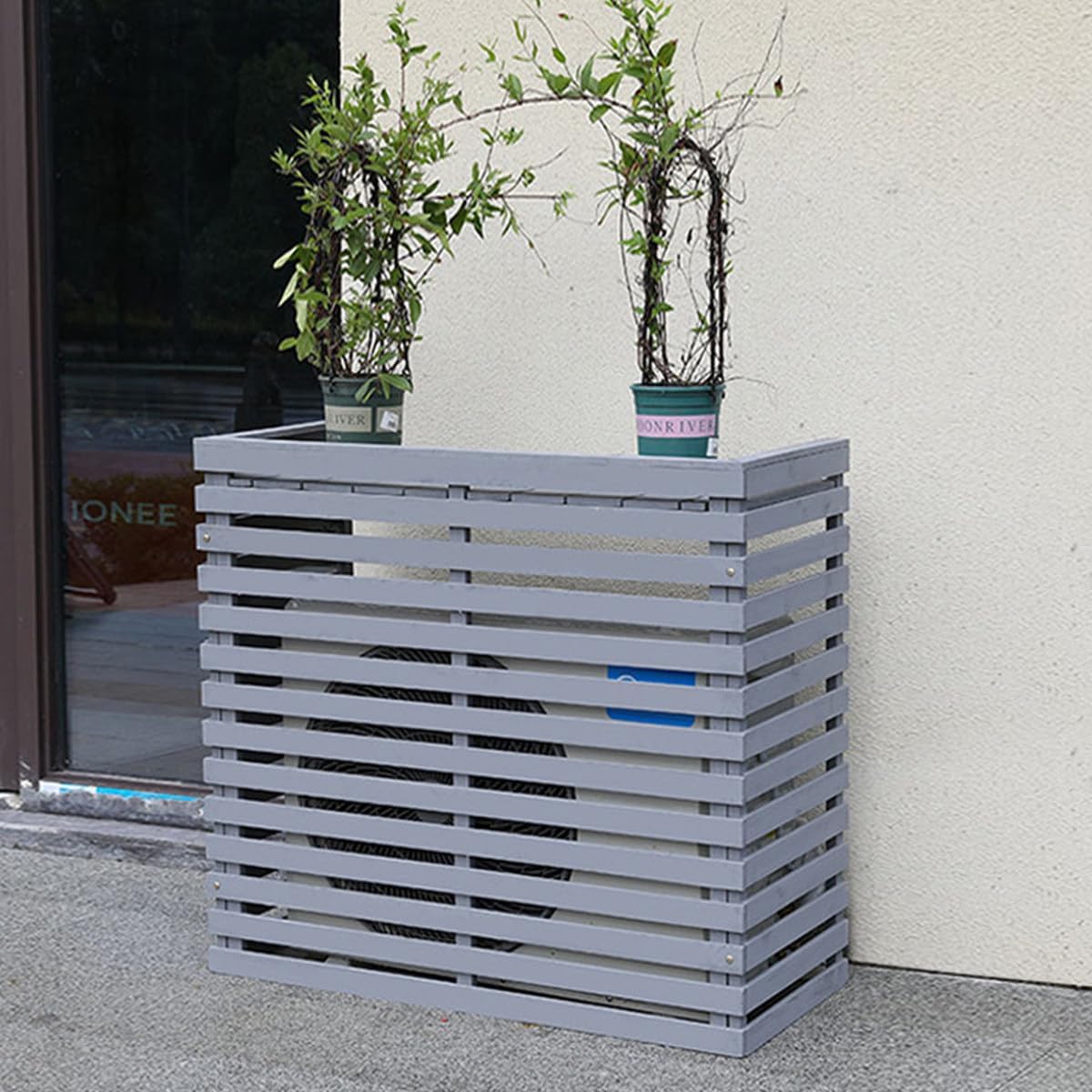 GENERIC Housse D'extérieur En Bois Massif Pour Climatiseur – Élégante Hotte à Persiennes Multifonction Et Support De Fleurs – Taille C-105 X 45 X 95 Cm – Design Résistant Aux Intempéries