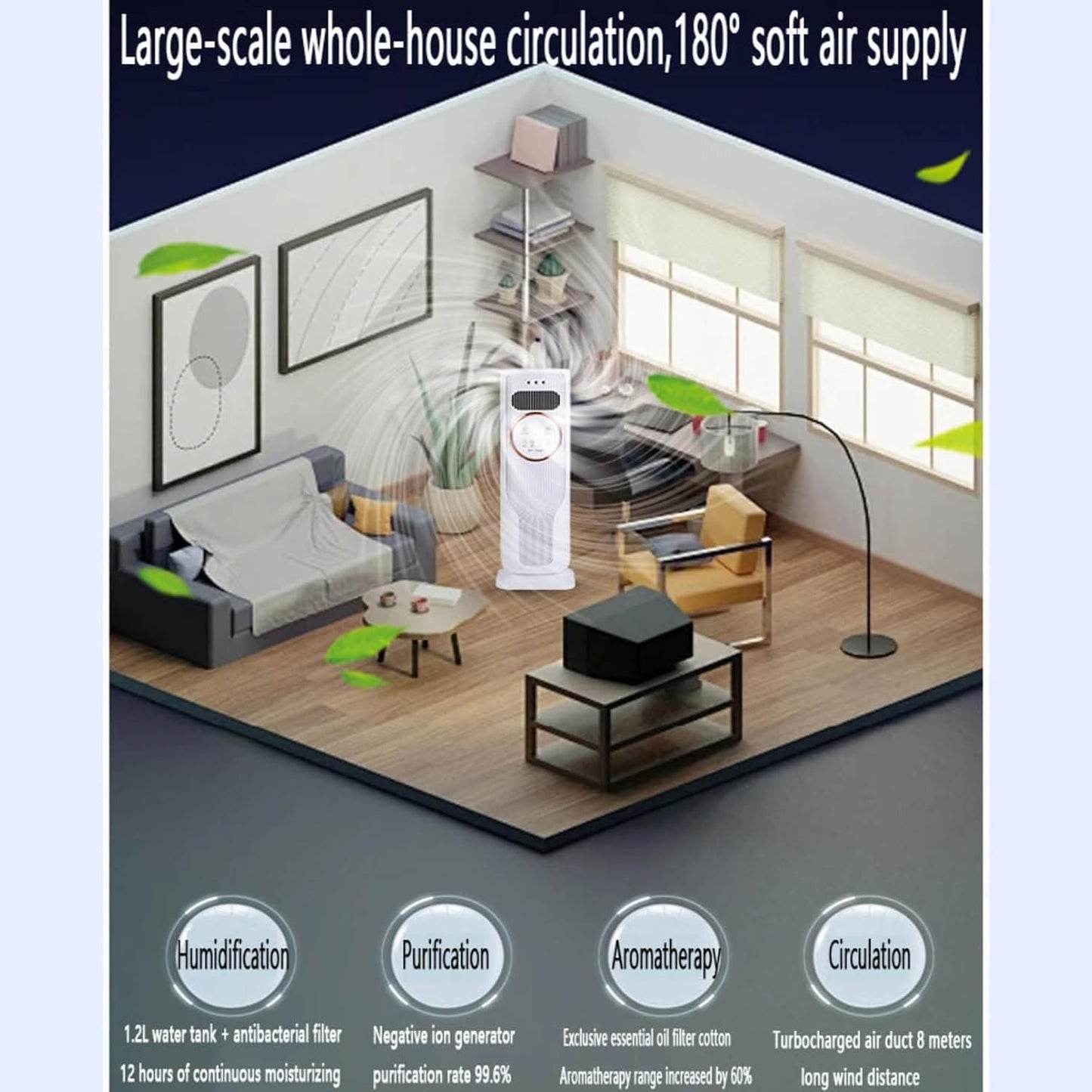GENERIC Refroidisseur D'air évaporatif Portable Avec Télécommande, 4 Modes, 3 Vitesses, Affichage LED, Minuterie 12 H, Arrêt Automatique, Réservoir De 1,2 L, Ventilateur De Refroidissement Silencieux Sans