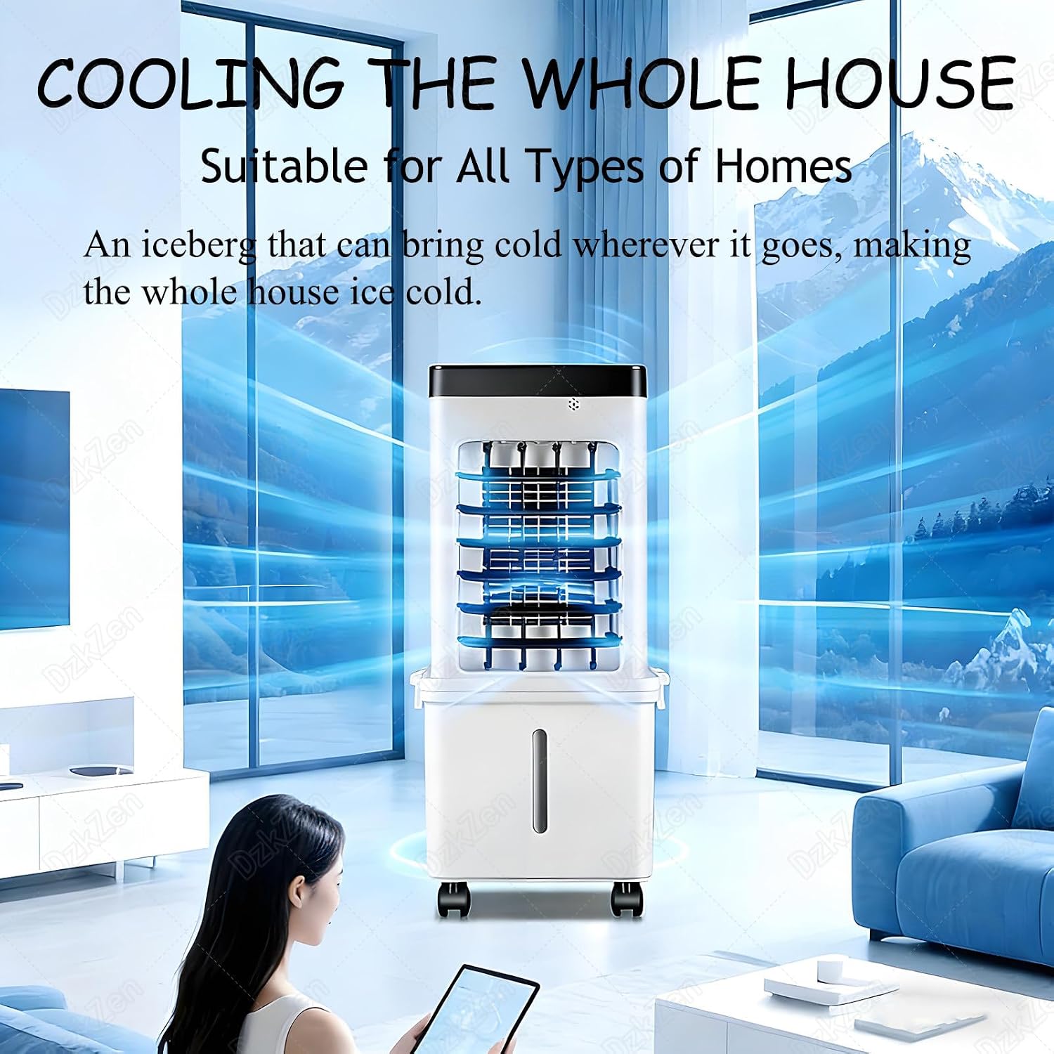  Climatiseur Portable Avec TéLéCommande, RafraîChisseur D'air, Climatiseur éVaporatif Oscillant Silencieux Sans Tuyau, Pour Chambre, IntéRieur, ExtéRieur, Bureau, Etc
