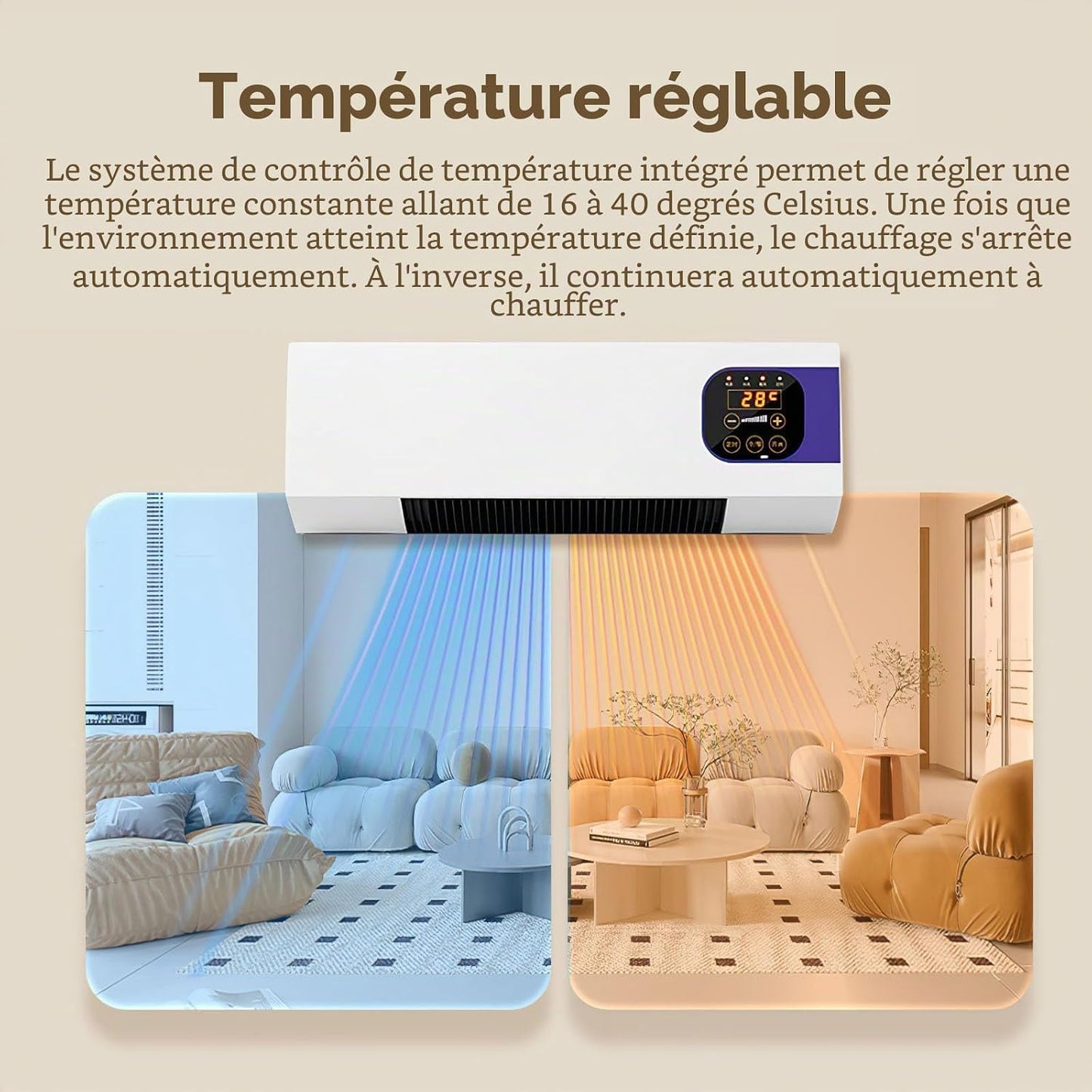  Kouamor Climatiseur Mural Et Radiateur Soufflant 1 En 1, 2 000 W, Portable, Petit Climatiseur, Avec Télécommande, Température De L'air Froid Non Réglable, Disponible Toute