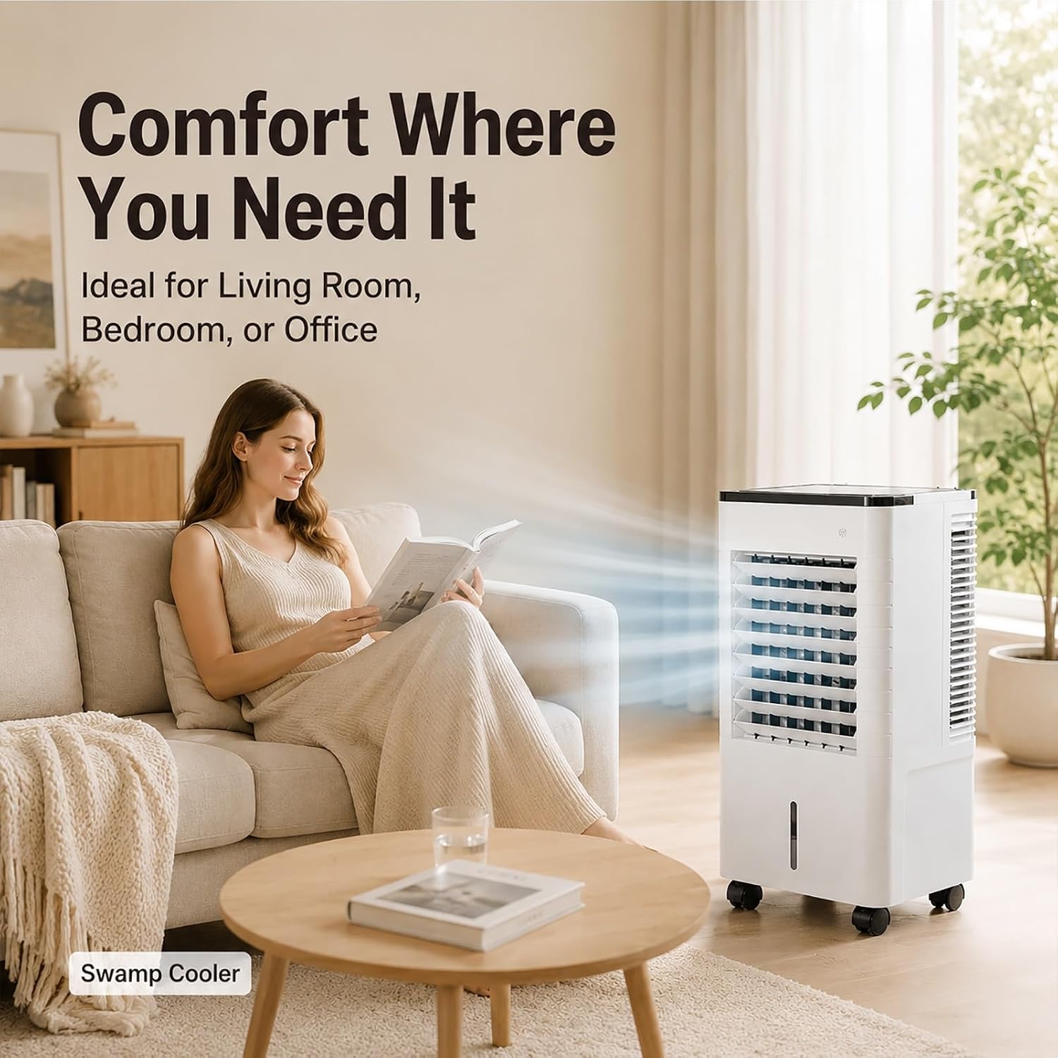  Rafraîchisseur D'air Par évaporation Portable, Rafraîchisseur D'air Avec TéLécommande, 3 Vitesses, Minuteur 12 H Pour Garage Entrepôt Ou Terrasse