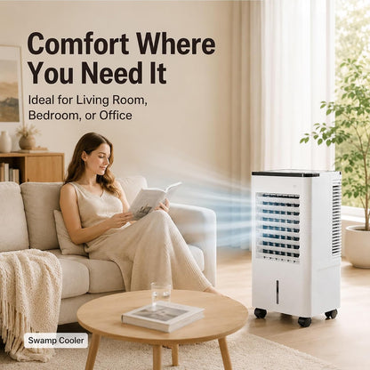  Rafraîchisseur D'air Par évaporation Portable, Rafraîchisseur D'air Avec TéLécommande, 3 Vitesses, Minuteur 12 H Pour Garage Entrepôt Ou Terrasse