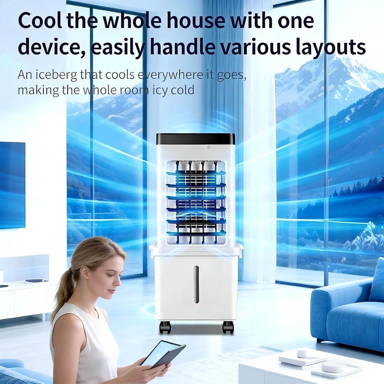 GENERIC Refroidisseur D'air évaporatif 10L, Ventilateur Portable à 3 Vitesses Avec Roues Et Télécommande, Fabricant De Brouette Efficace à Faible Bruit Pour Le Bureau De Chambre à Coucher