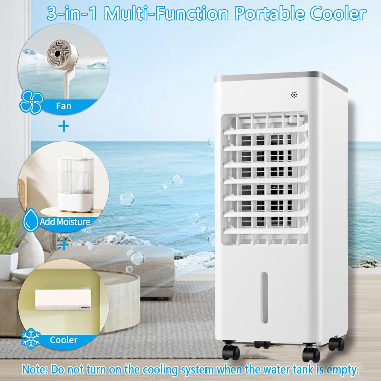 GENERIC Refroidisseur D'air évaporatif Portable, Réservoir De Glace 9L, Ventilateur à 3 Vitesses Et Oscillant, Unité De Refroidissement Silencieuse Avec Minuterie Pour Le Bureau à Domicile, Alternative Altern