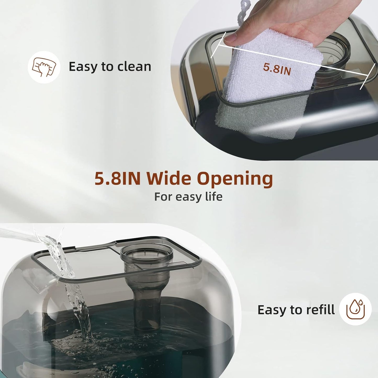  BEAR Humidificateur 5L à Remplissage Par Le Haut, 28 DB Ultra Silencieux Pour Bébés Et Plantes, Fonctionne Jusqu'à 35 Heures, Avec Plateau D'arômes, Buse à Vapeur Rotative à 360°, Arrêt Automatique