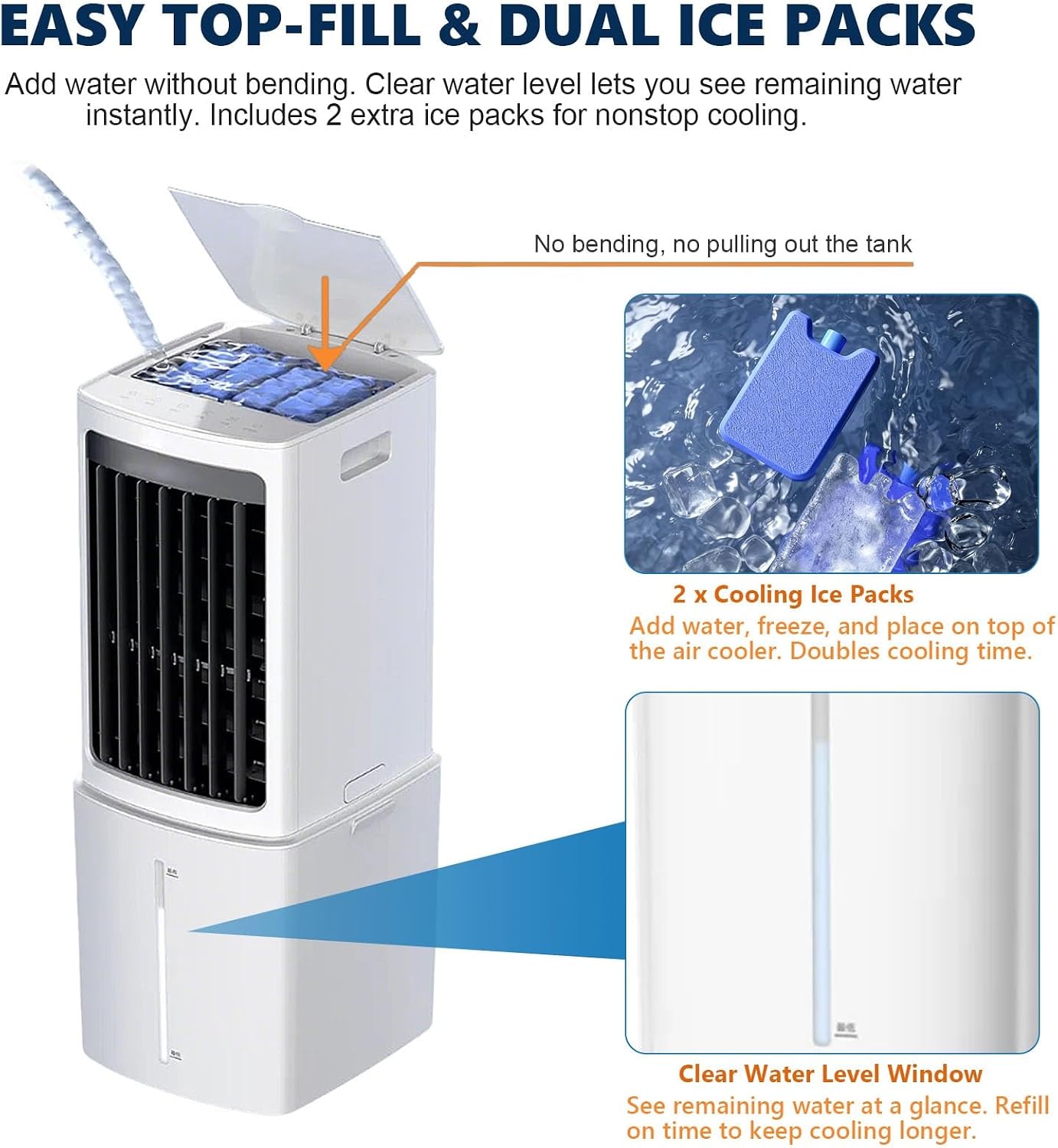 GENERIC Ventilateur Refroidisseur D'air Portable Avec Réservoir De 25 L Et Blocs De Glace, Oscillation à 120°, 3 Vitesses, Refroidissement Par Rideau D'eau, For Chambre, Garage Et Camping-car