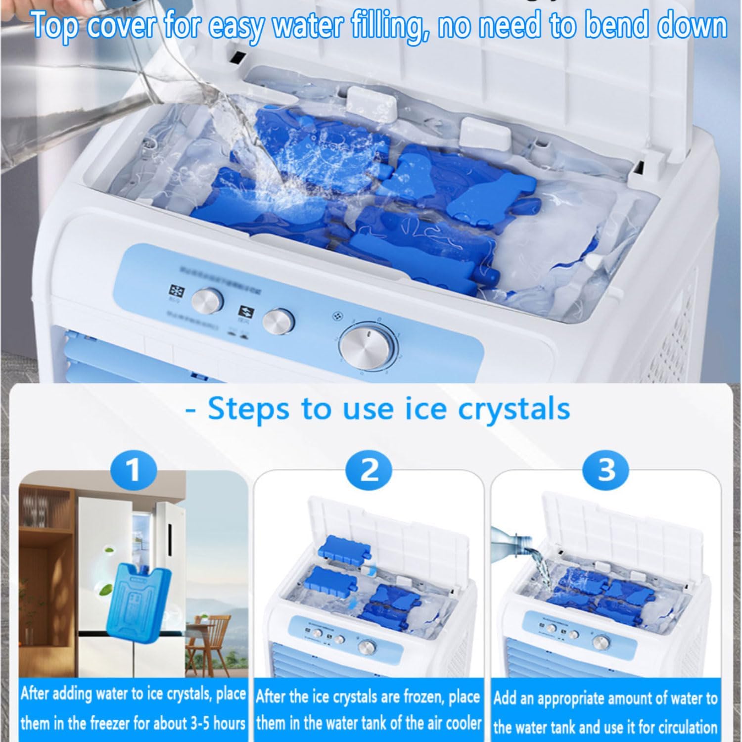  Refroidisseur D'air Par évaporation Avec Grand Réservoir D'eau, Climatiseur Portable Avec Bloc Réfrigérant, Oscillation à 120°, 3 Vitesses, Sans Tuyau, Pour Garage, Jardi