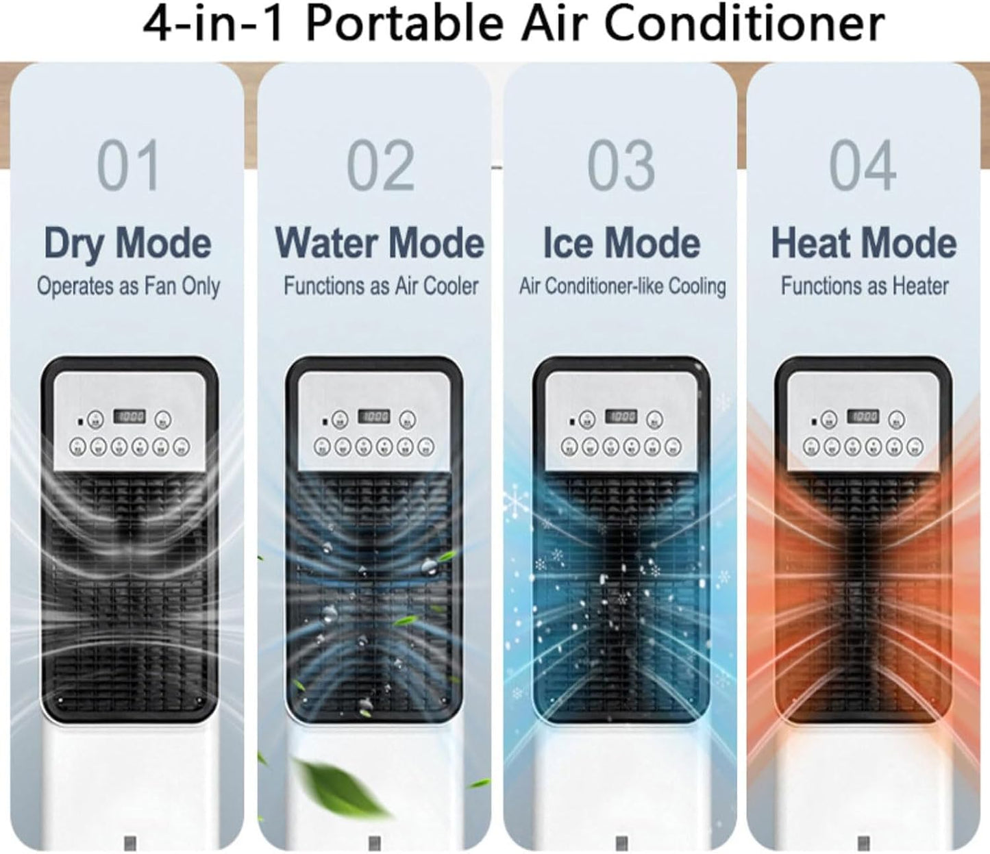 GENERIC Ventilateur Colonne Sans Pales Avec Réservoir D'eau De 3 Litres, Télécommande, Minuterie 12 Heures, Oscillation À 120°, 4 Modes, 3 Vitesses – Climatiseur Portable Pour Chambre À Coucher