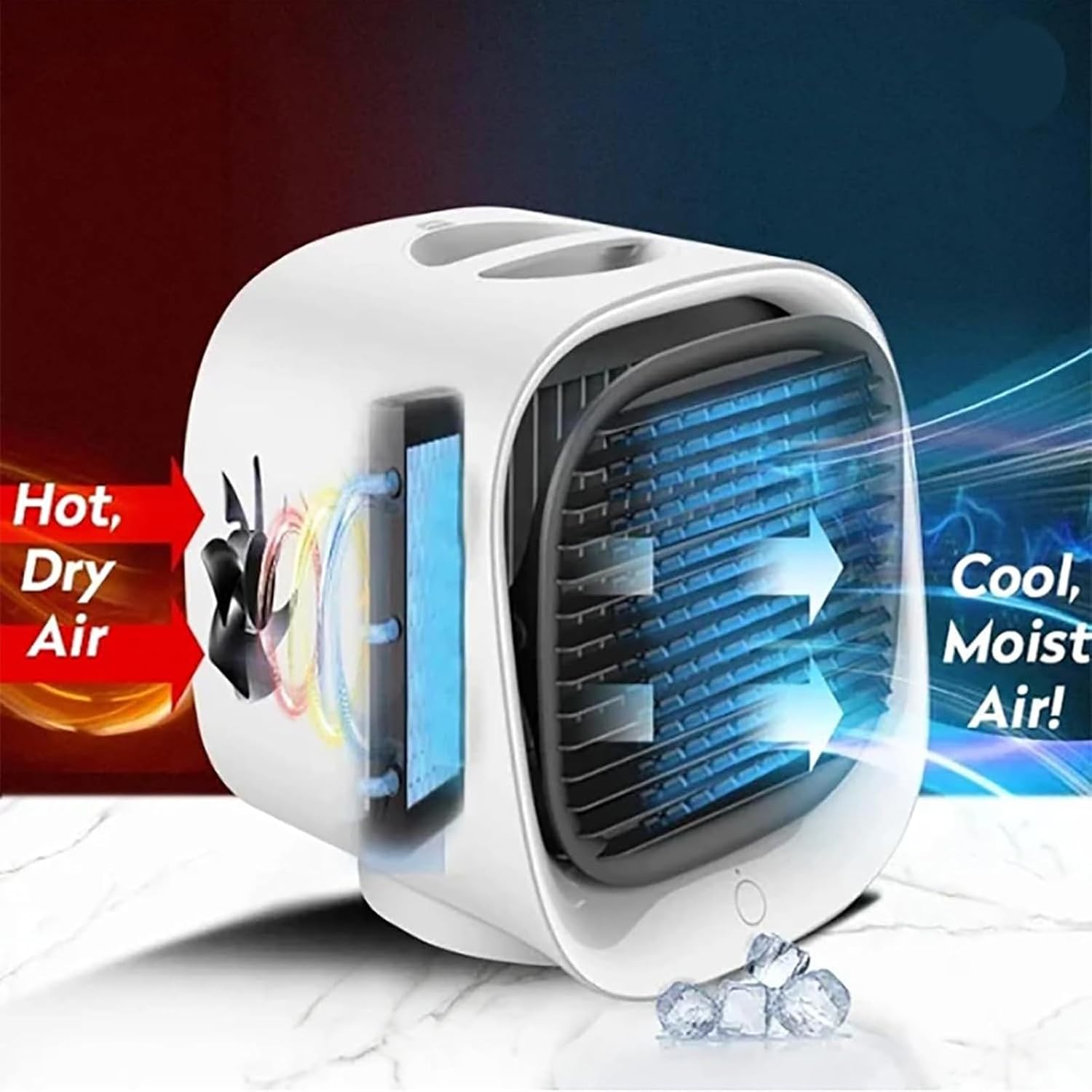  Climatiseur Mobile Sans évacuation, Mini Refroidisseur D'air Portable Avec Fonction Brumisation, Silencieux, Basse Consommation, Lumière Couleurs, Pour Bureau, Chambre, Voiture, Camping (Blanc)