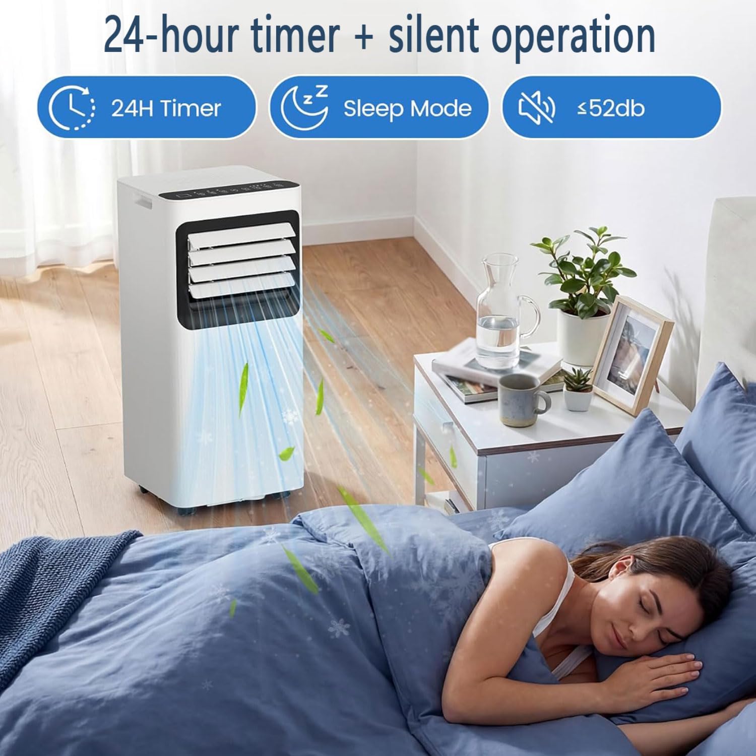 GENERIC Compact Portable AC Unit 7000 BTU, Modes De Déshumidification Et Ventilateur Cool Pour Les Chambres Jusqu'à 350 Pieds Carrés, Mode Veille Silencieux, Télécommande, Conception Mobile Facile Avec Roues