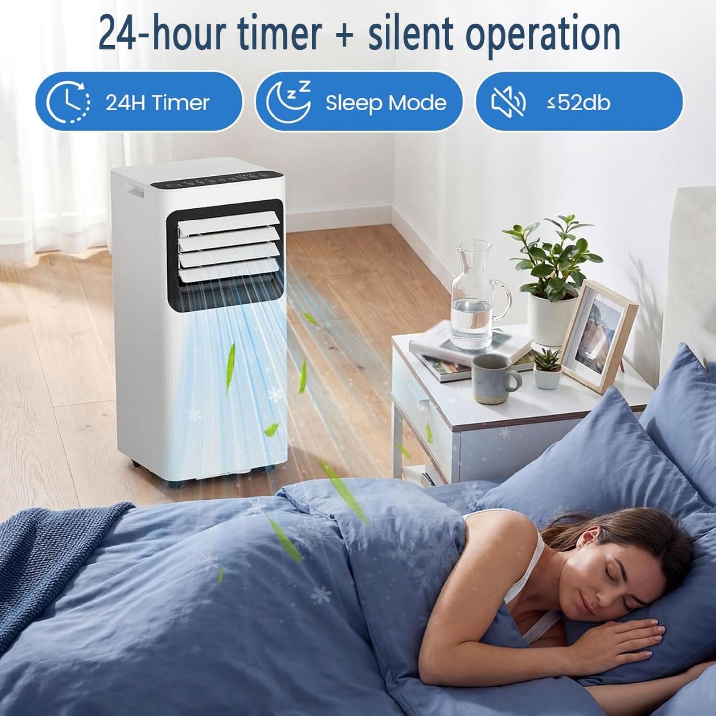 GENERIC Climatiseurs Portables 7000BTU AC Portable Avec Télécommande, Minuterie 24 H, Mode Veille, Kit De Fenêtre Sans Mur, Unité De Refroidissement Avec 2 Vitesses Et 3 Modes, Ventilateur De Refroidissement