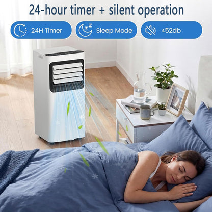 GENERIC Climatiseurs Portables 7000BTU AC Portable Avec Télécommande, Minuterie 24 H, Mode Veille, Kit De Fenêtre Sans Mur, Unité De Refroidissement Avec 2 Vitesses Et 3 Modes, Ventilateur De Refroidissement