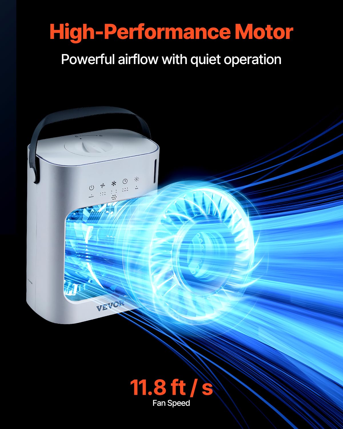  VEVOR Climatiseur Portable, 4 En 1, Refroidisseur Air Par Évaporation, Réservoir D'Eau 700 ML, Mini Ventilateur De Bureau 3 Vitesses Minuterie Intelligente, Lumière 7 Couleurs, Pour Chambre à Coucher