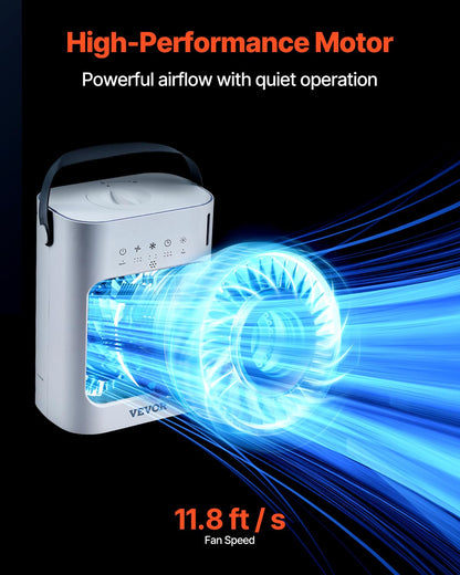  VEVOR Climatiseur Portable, 4 En 1, Refroidisseur Air Par Évaporation, Réservoir D'Eau 700 ML, Mini Ventilateur De Bureau 3 Vitesses Minuterie Intelligente, Lumière 7 Couleurs, Pour Chambre à Coucher