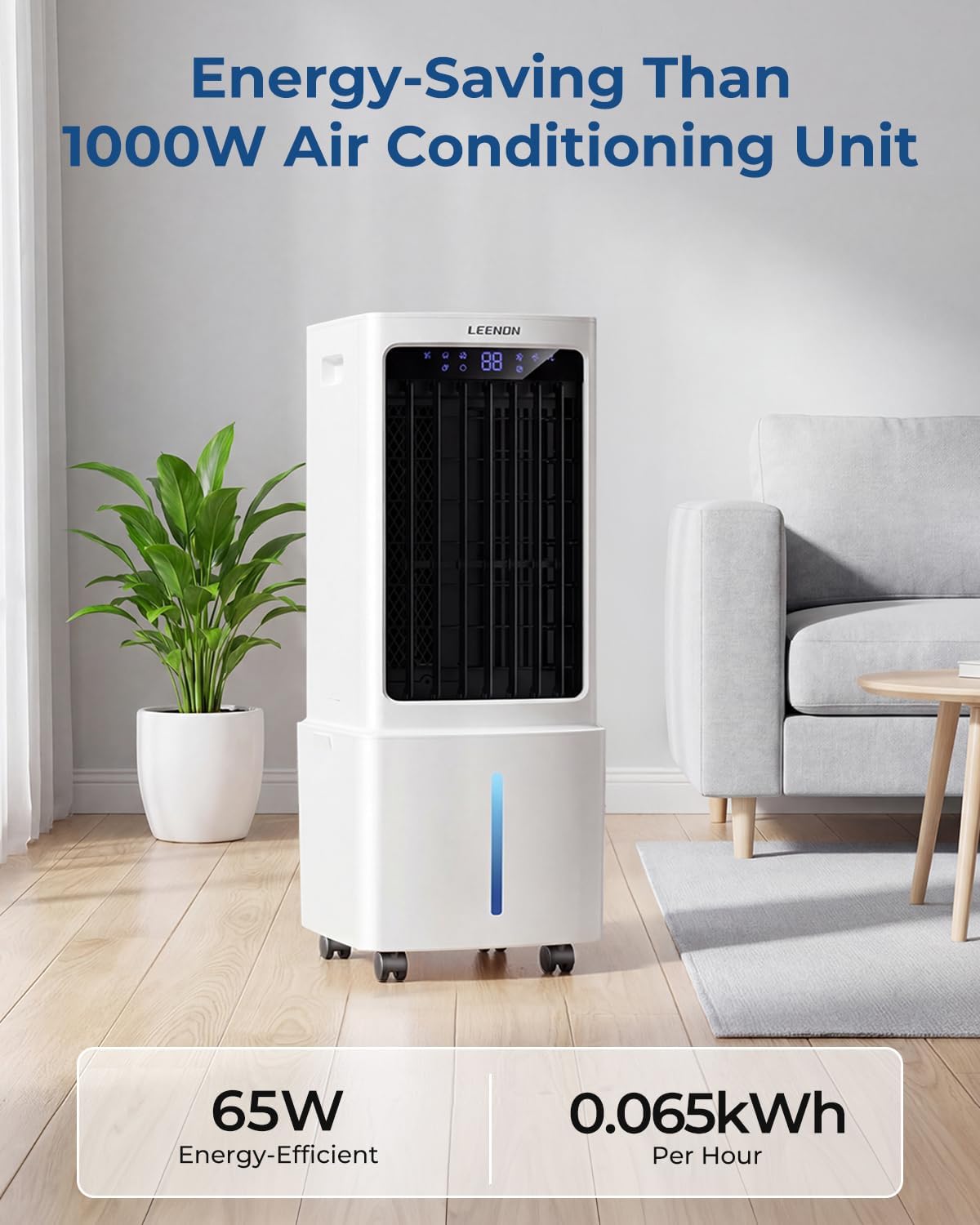  LEENON 9L Climatiseur Mobile Avec Télécommande, Rafraichisseur D'air Silencieux Avec Oscillant Et 3 Vitesses, 3 Modes, Minuterie 12H Climatisation Portable Pour La Maison Et Le Bureau - Blanc